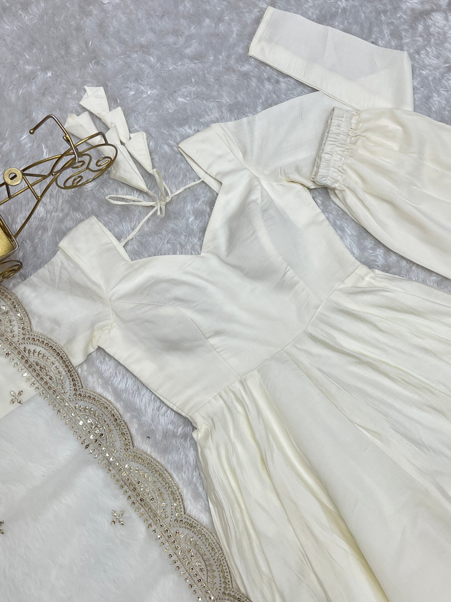 Exquisite Pure Romansilk Chanderi Designer Anarkali Pant Suit - INDIAN ELEGANCE