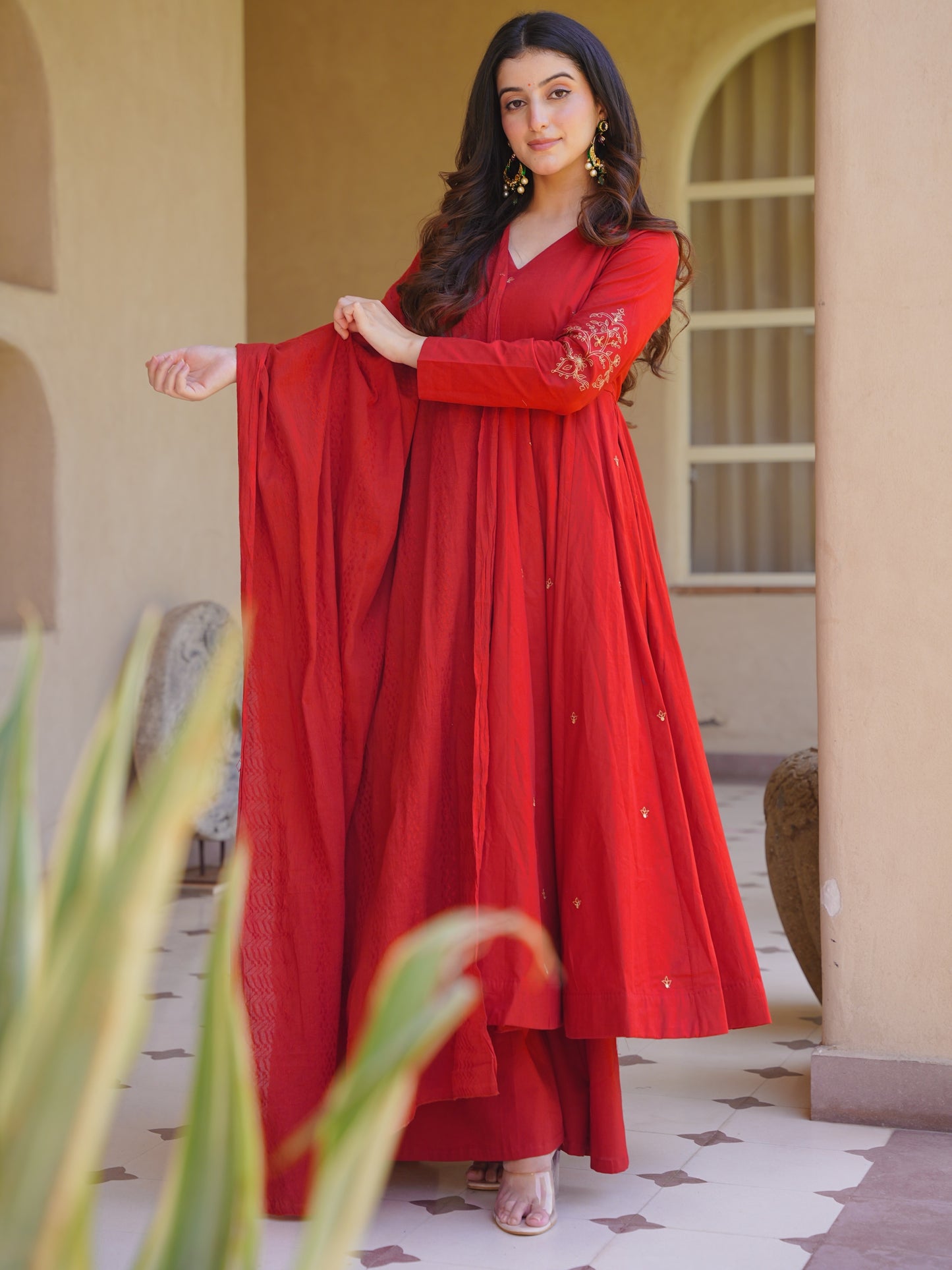 Premium Wine Anarkali Palazzo sharara Set in Roman Silk | Wedding & Festive Wear