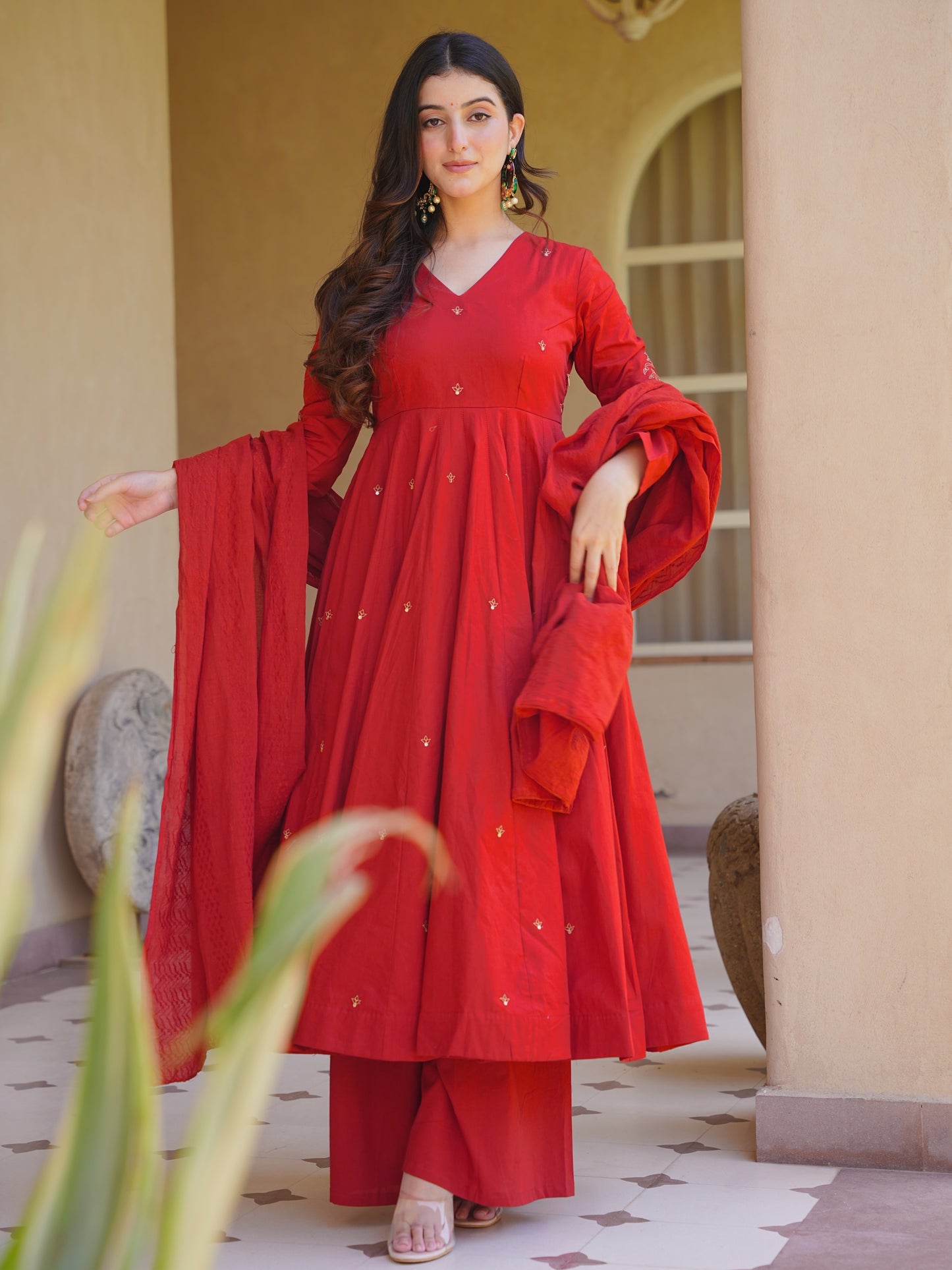 Premium Wine Anarkali Palazzo sharara Set in Roman Silk | Wedding & Festive Wear