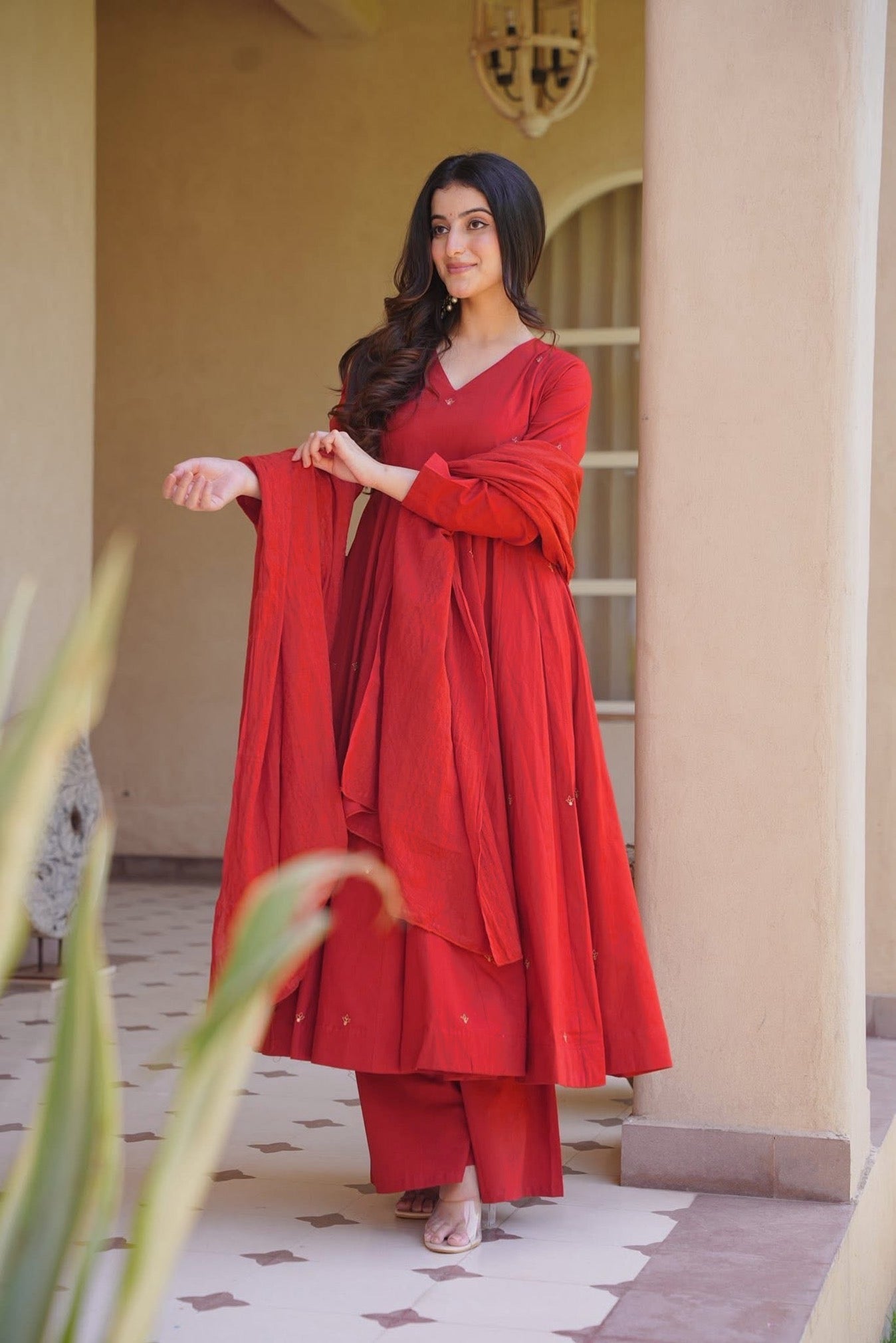 Premium Wine Anarkali Palazzo sharara Set in Roman Silk | Wedding & Festive Wear