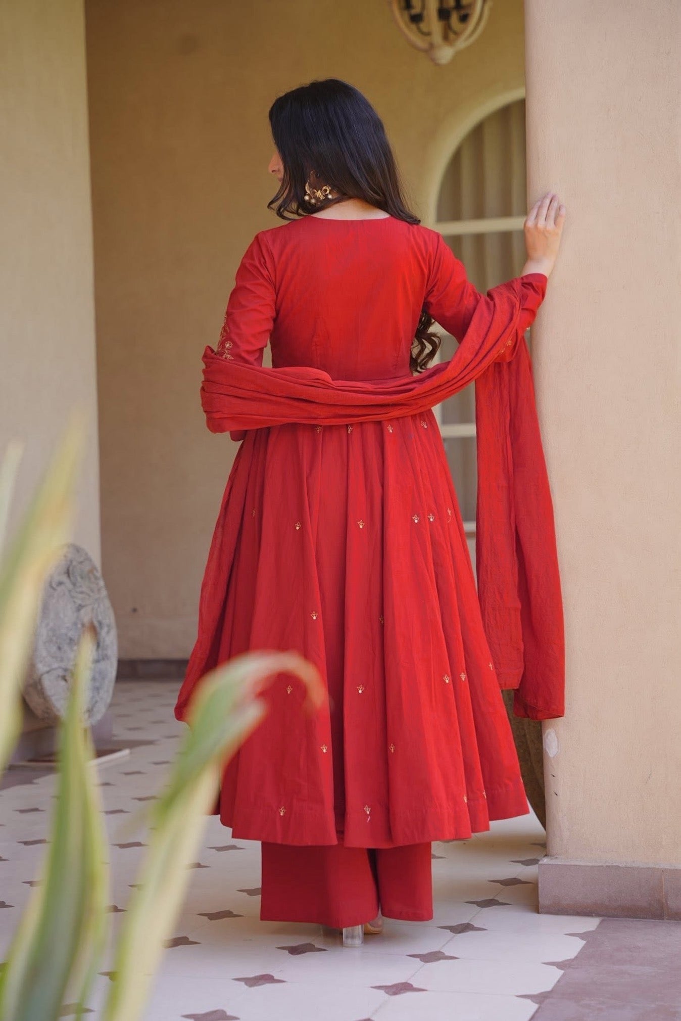 Premium Wine Anarkali Palazzo sharara Set in Roman Silk | Wedding & Festive Wear