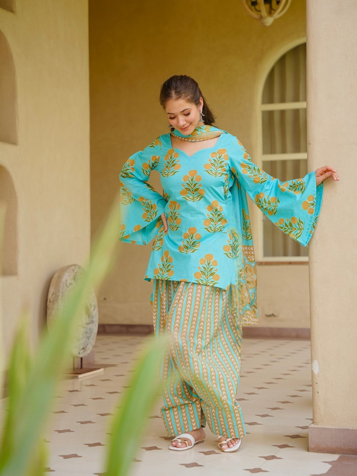 Pure Cambric Cotton Digital Print Kurta Set | Farshi Pant & Dupatta for Women