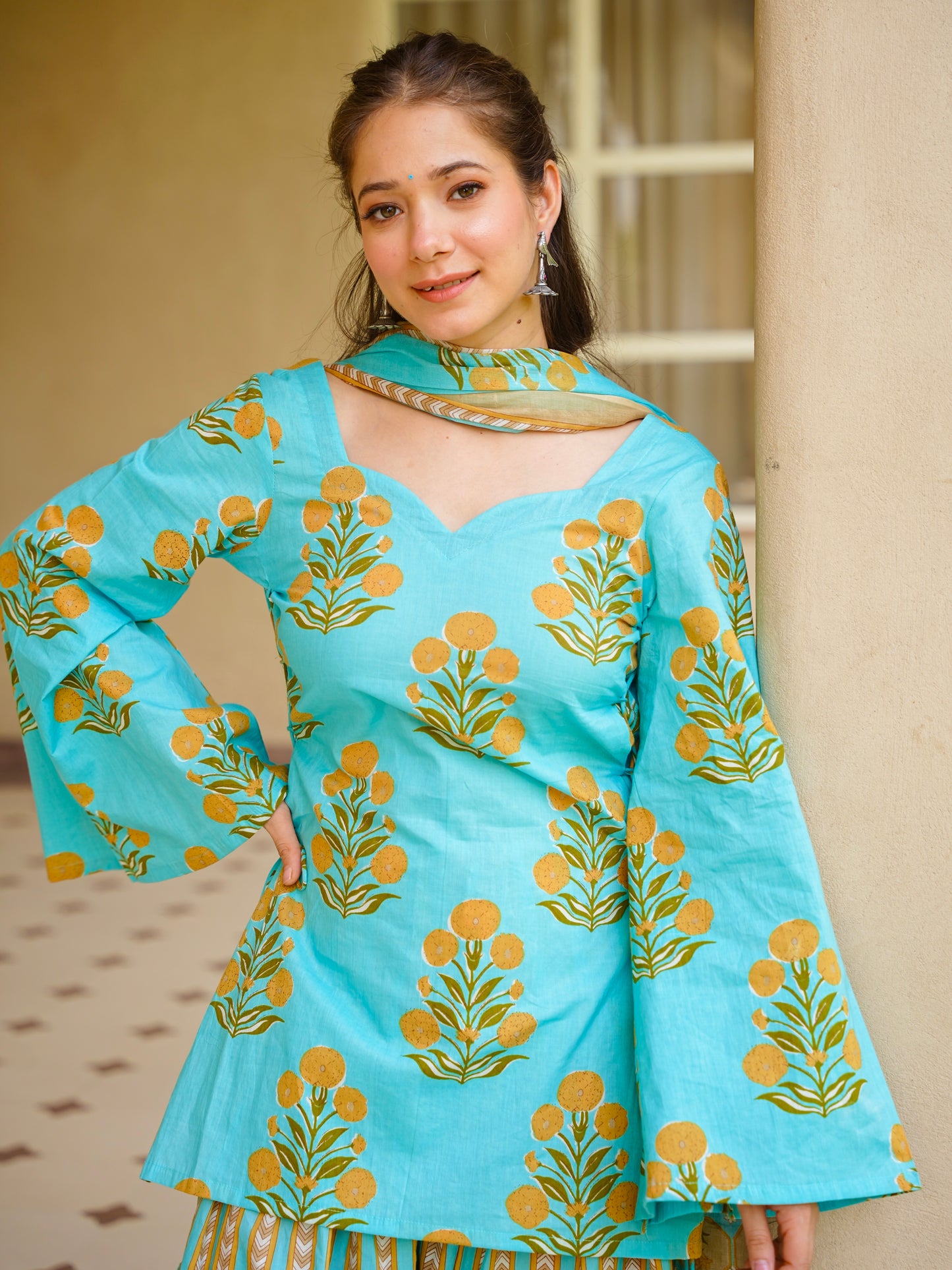 Pure Cambric Cotton Digital Print Kurta Set | Farshi Pant & Dupatta for Women
