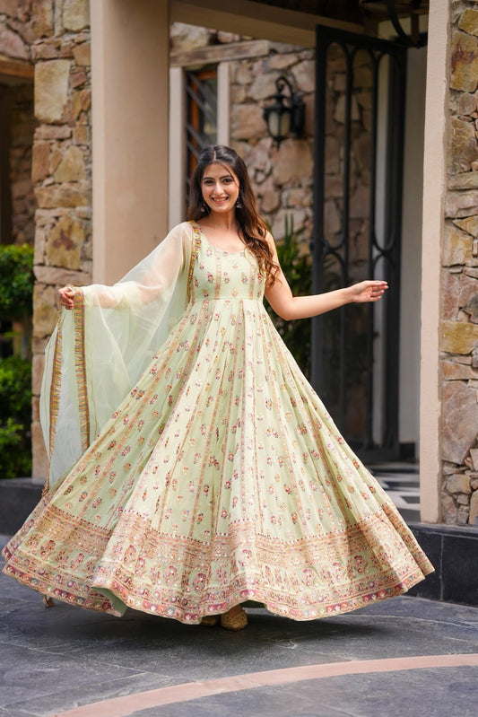 Pastel Blossom Anarkali Set – Faux Georgette | S to XXL