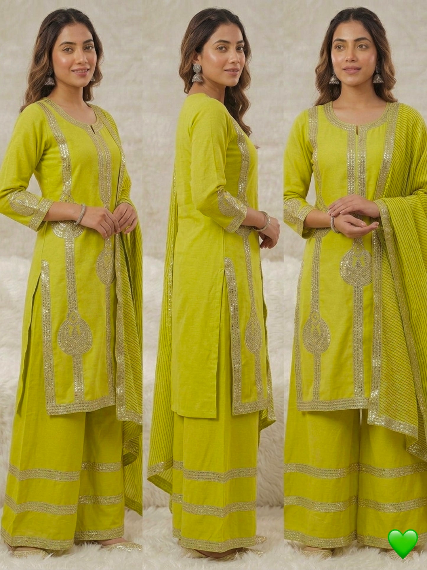 Lime Green Designer Palazzo Suit Set for Women with Dupatta