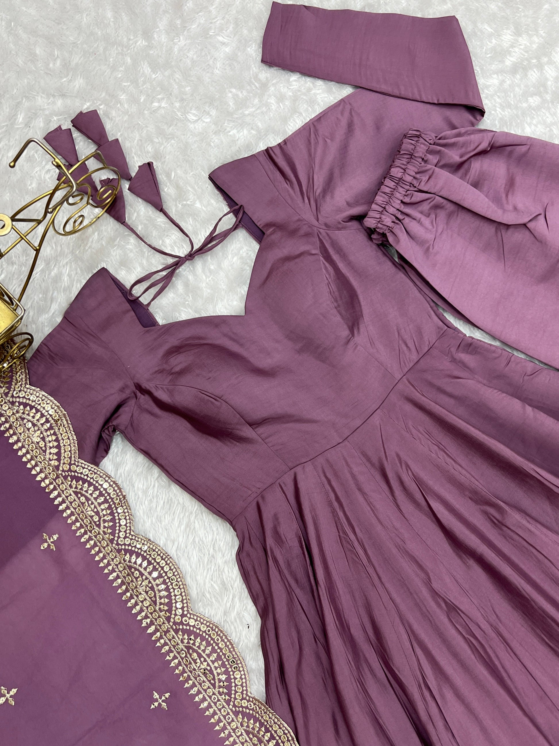 Exquisite Pure Romansilk Chanderi Designer Anarkali Pant Suit - INDIAN ELEGANCE