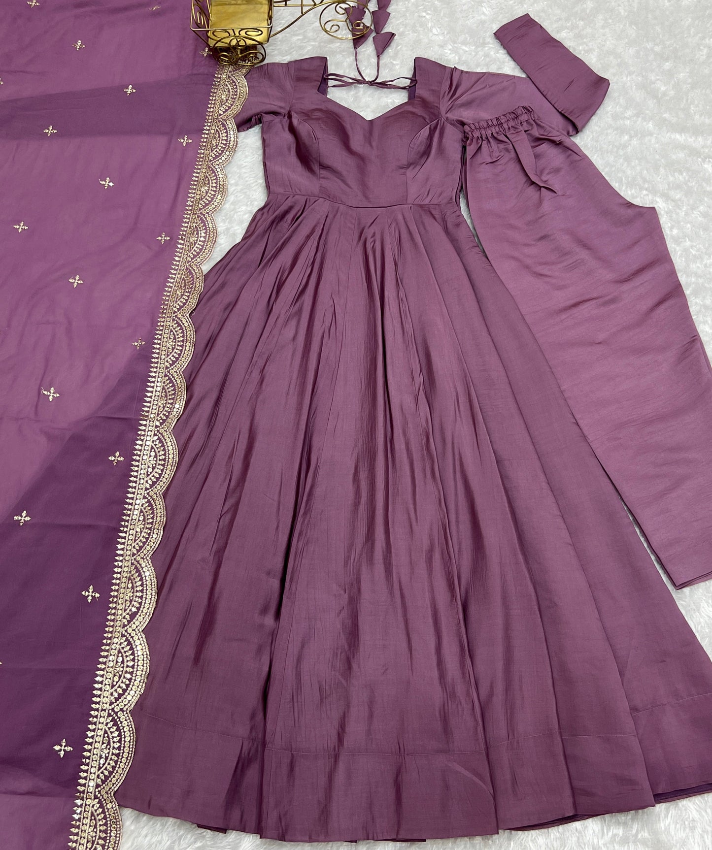 Exquisite Pure Romansilk Chanderi Designer Anarkali Pant Suit - INDIAN ELEGANCE