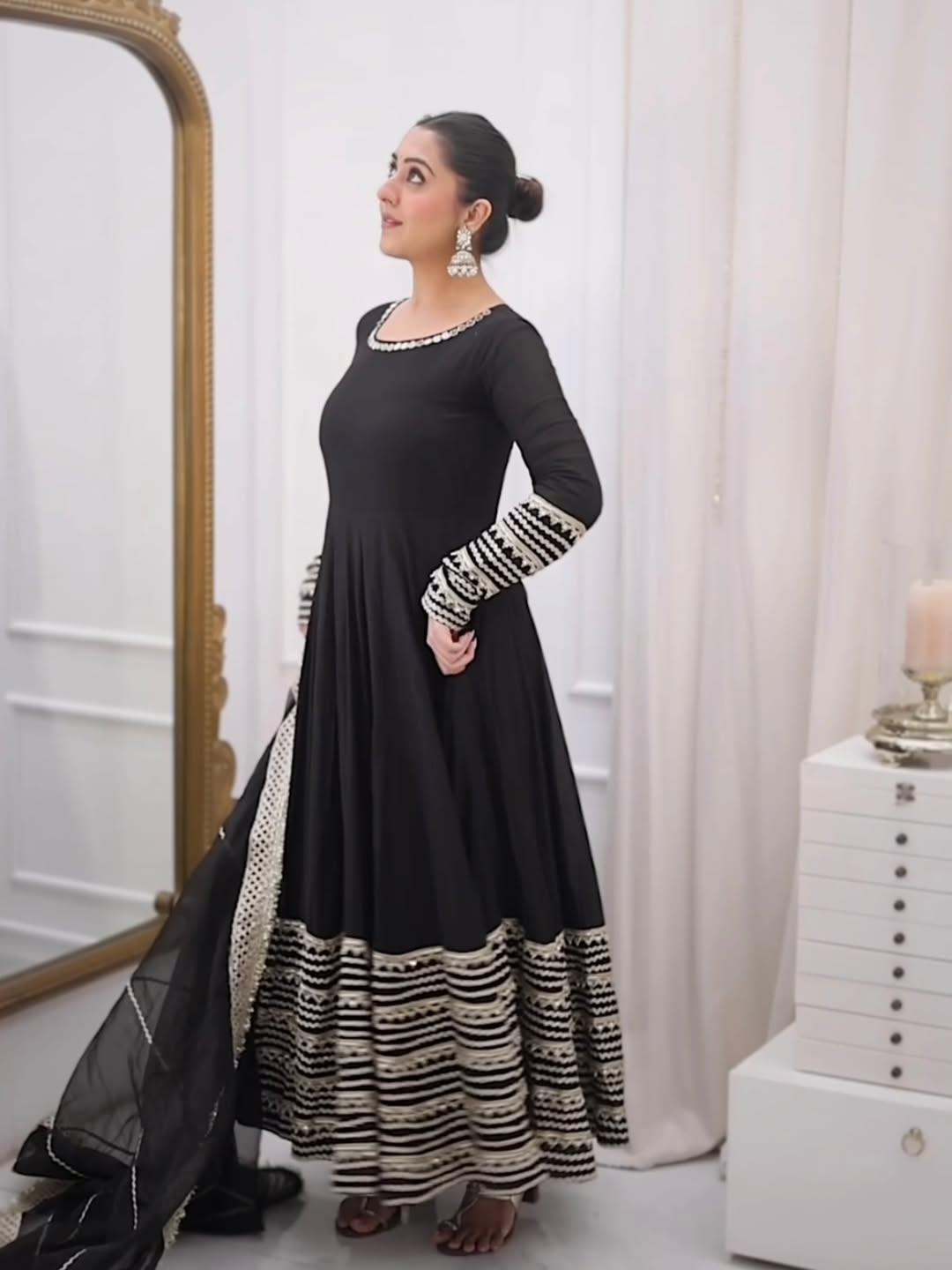 Black Embroidered Anarkali Gown Set with Dupatta – Rayon Sequins Party Wear Suit for Women | Wedding, Sangeet, Farewell & Reception