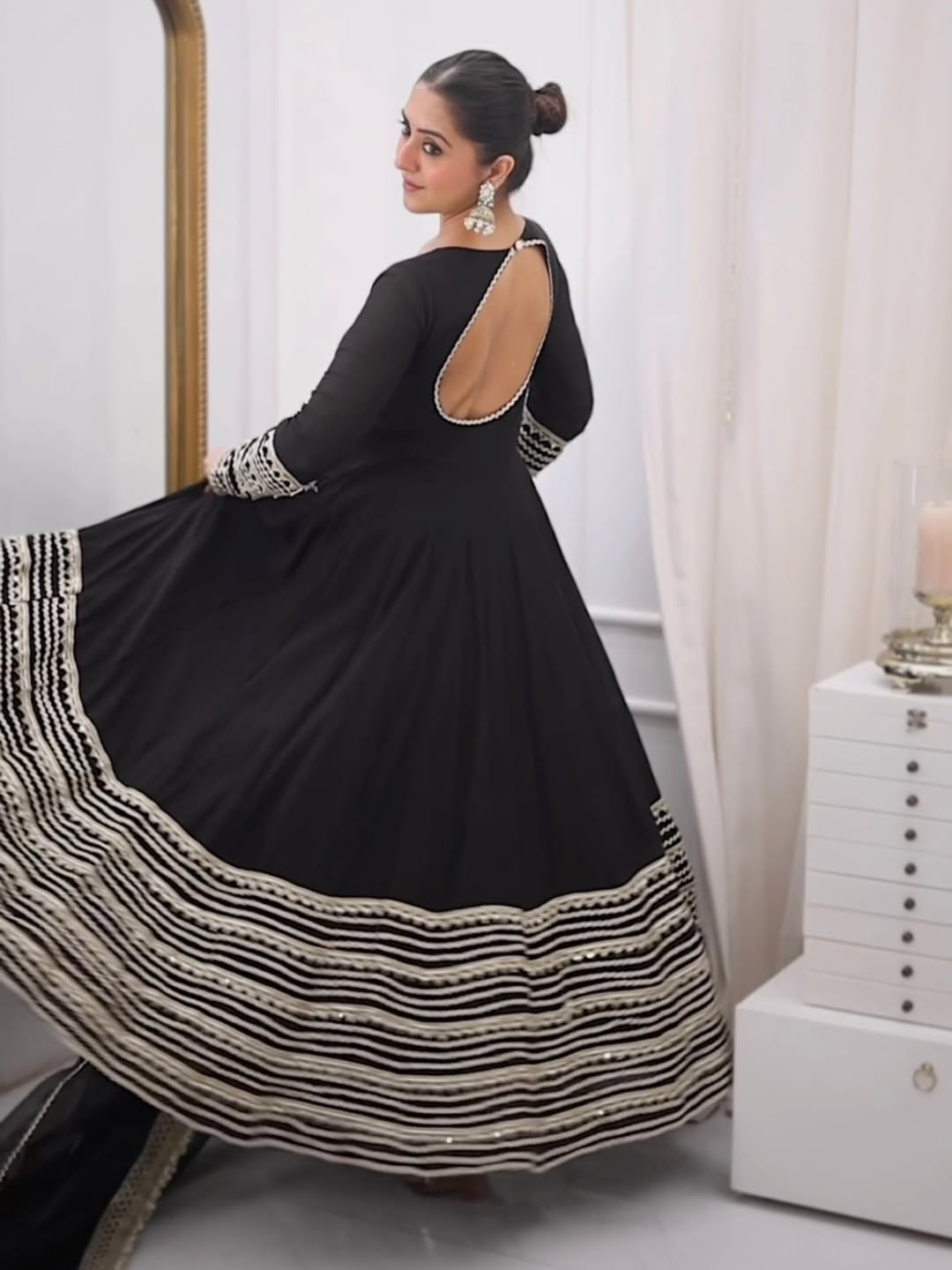 Black Embroidered Anarkali Gown Set with Dupatta – Rayon Sequins Party Wear Suit for Women | Wedding, Sangeet, Farewell & Reception