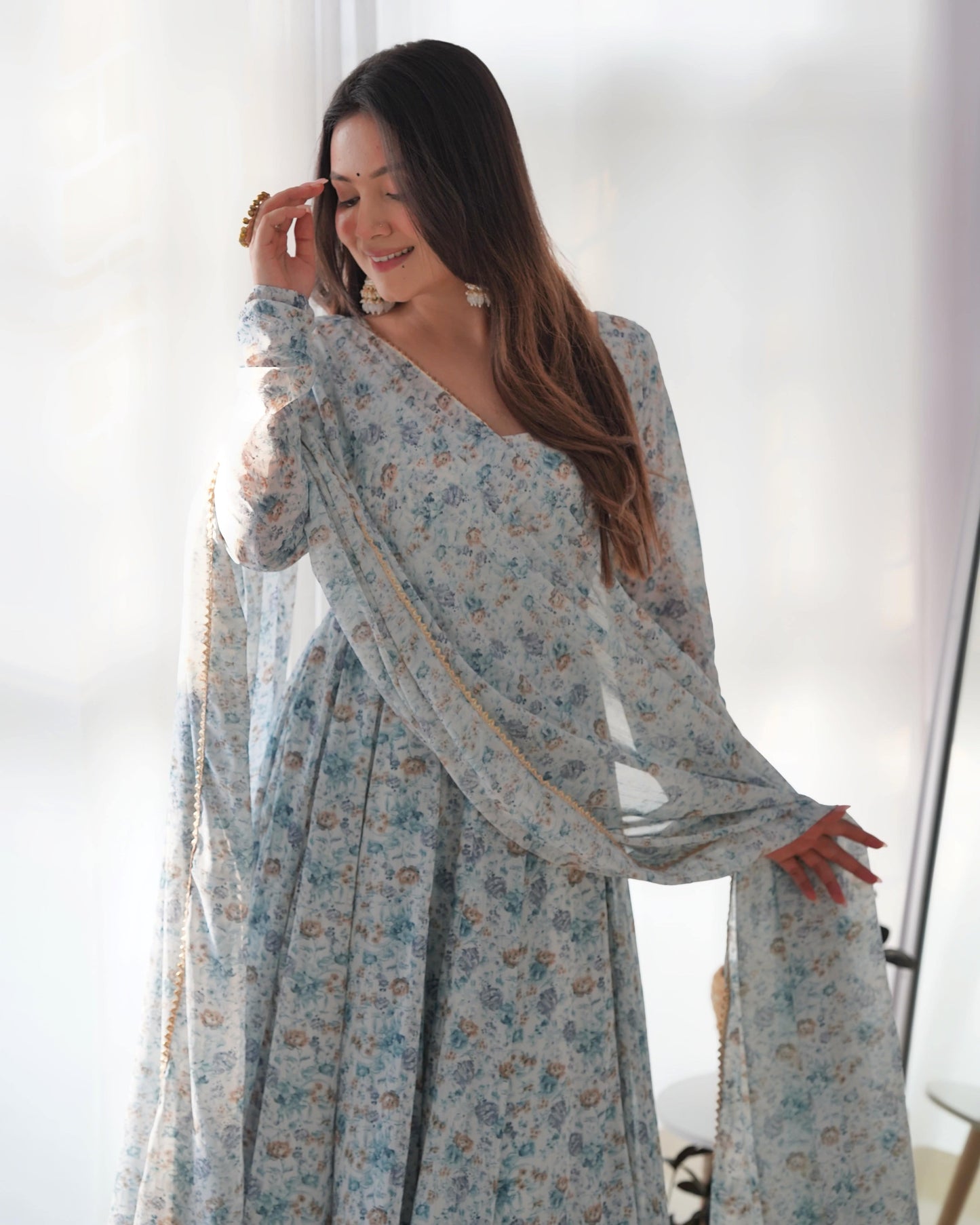 Exquisite Chiffon Floral Digital Printed Fully Stitched Anarkali Pant Suit - INDIAN ELEGANCE