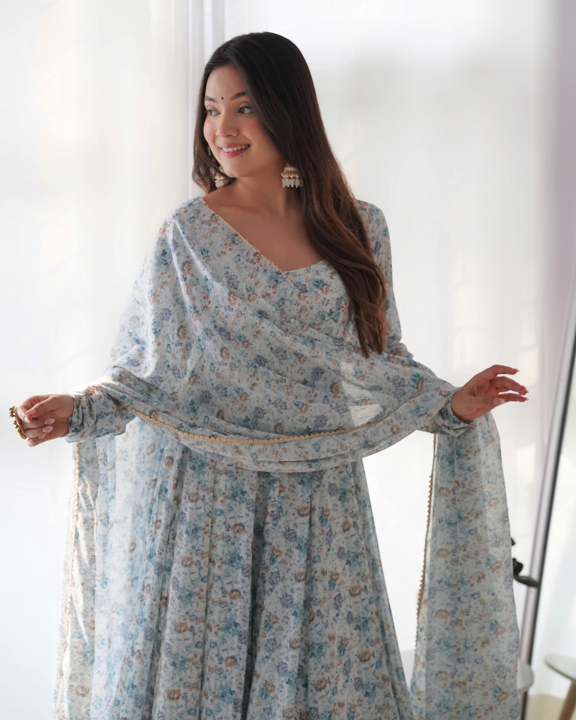 Exquisite Chiffon Floral Digital Printed Fully Stitched Anarkali Pant Suit - INDIAN ELEGANCE