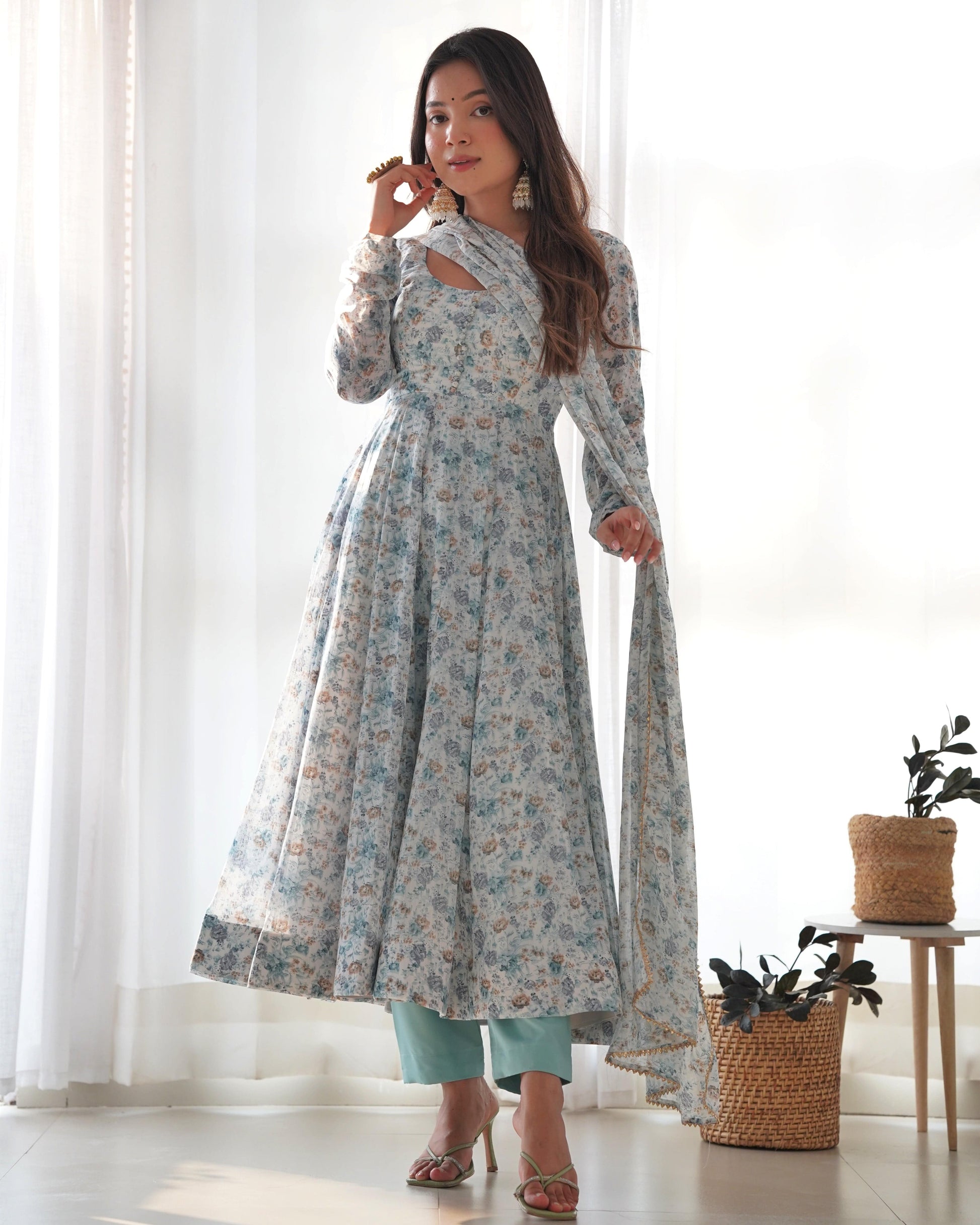 Exquisite Chiffon Floral Digital Printed Fully Stitched Anarkali Pant Suit - INDIAN ELEGANCE