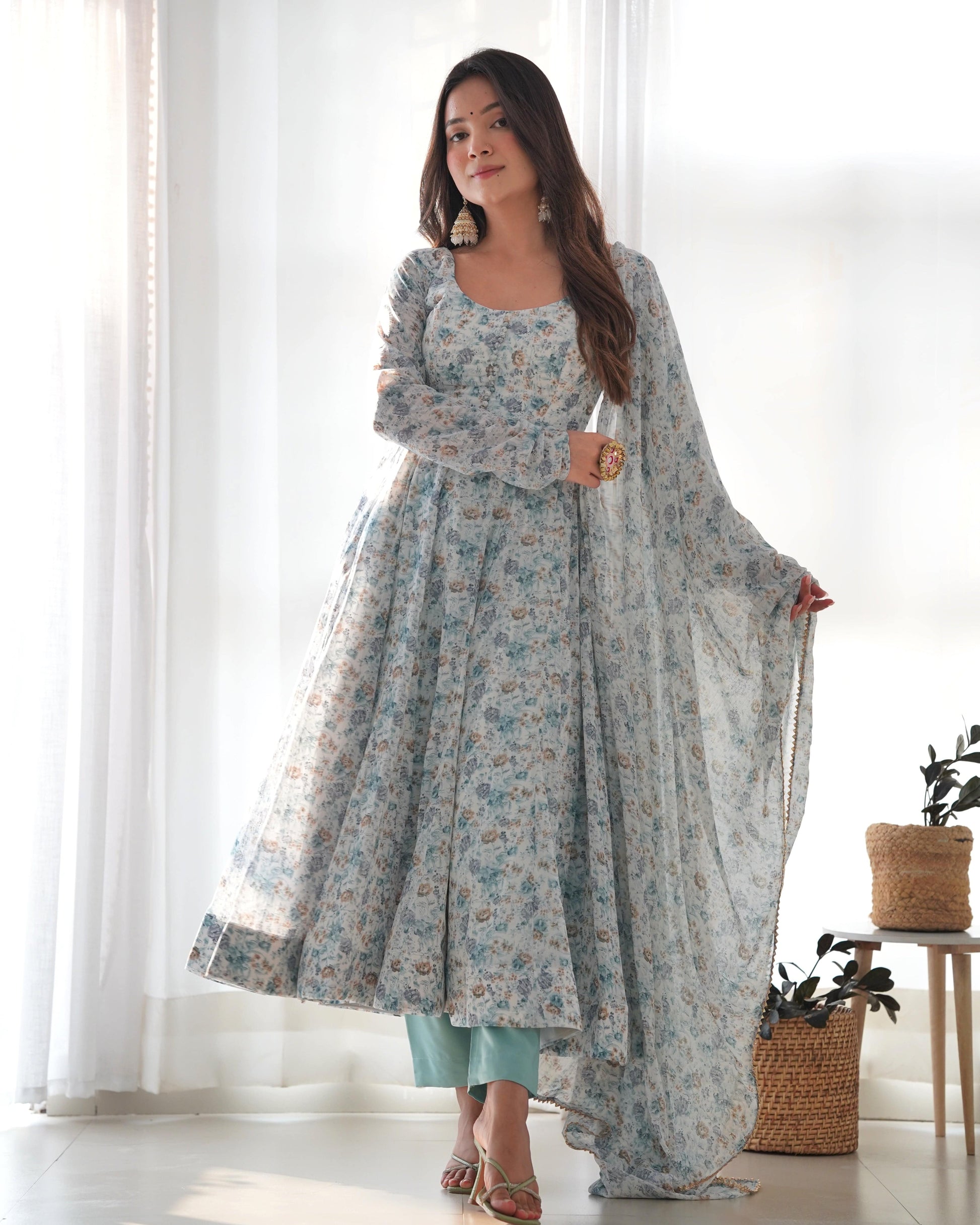 Exquisite Chiffon Floral Digital Printed Fully Stitched Anarkali Pant Suit - INDIAN ELEGANCE