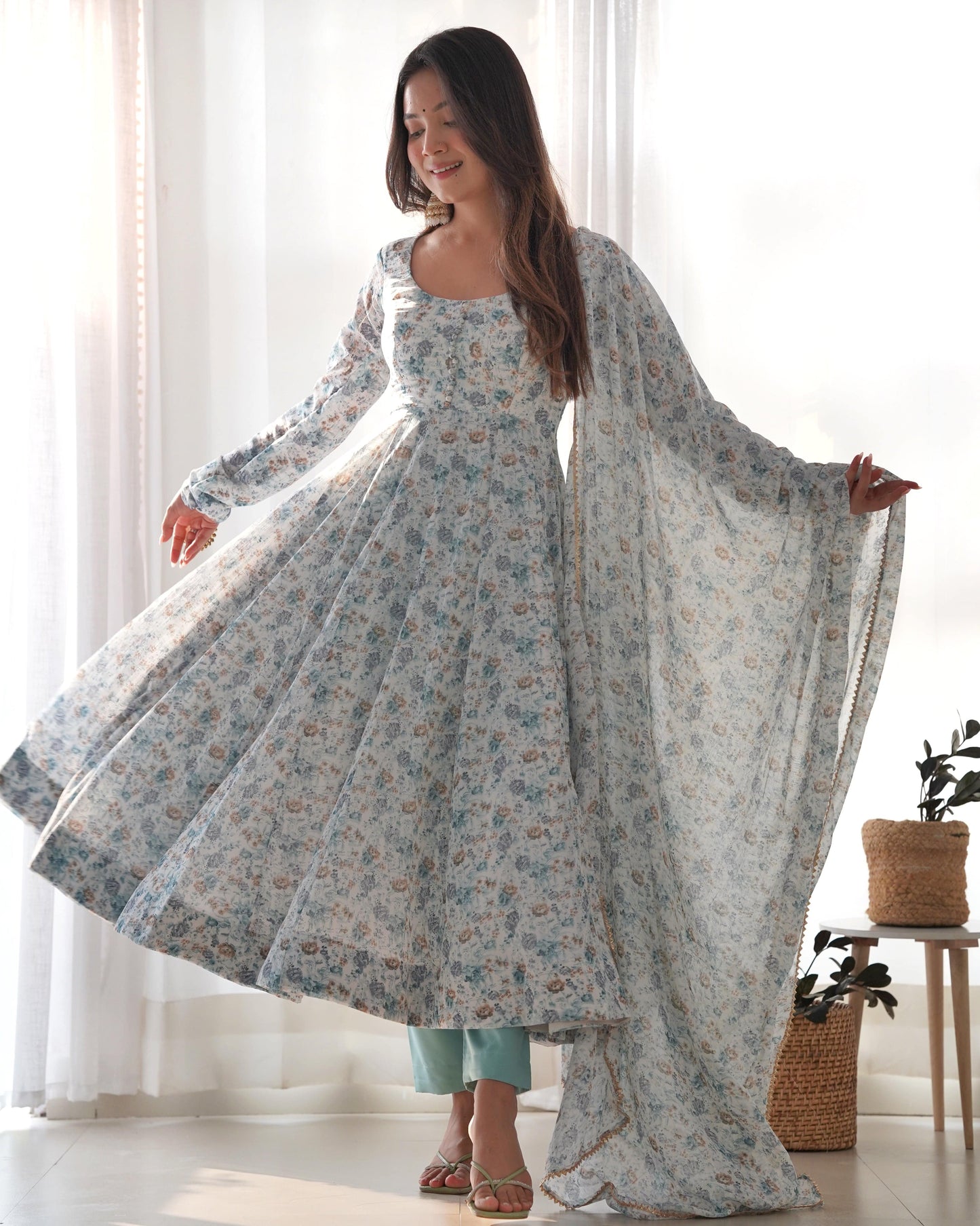Exquisite Chiffon Floral Digital Printed Fully Stitched Anarkali Pant Suit - INDIAN ELEGANCE