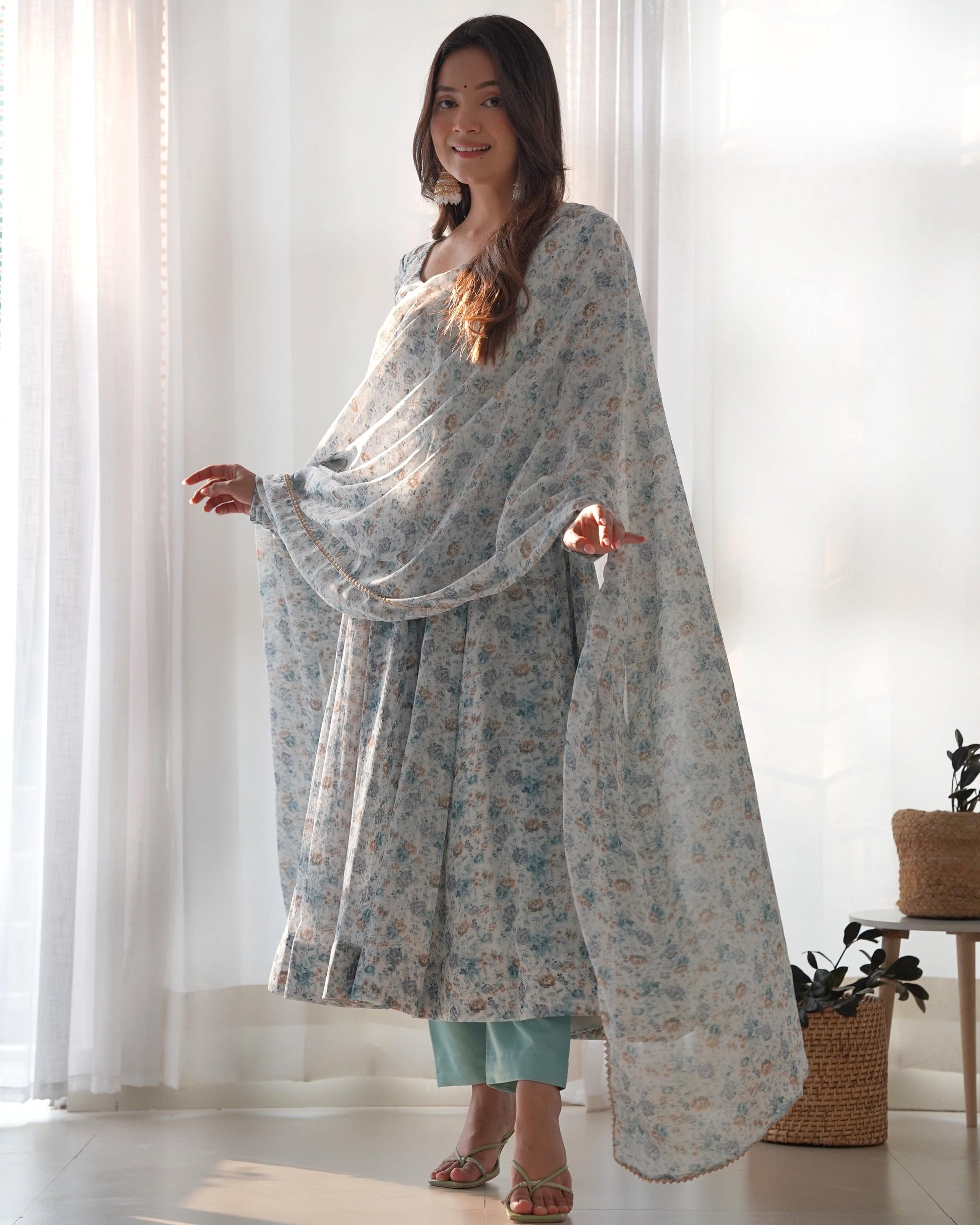 Exquisite Chiffon Floral Digital Printed Fully Stitched Anarkali Pant Suit - INDIAN ELEGANCE
