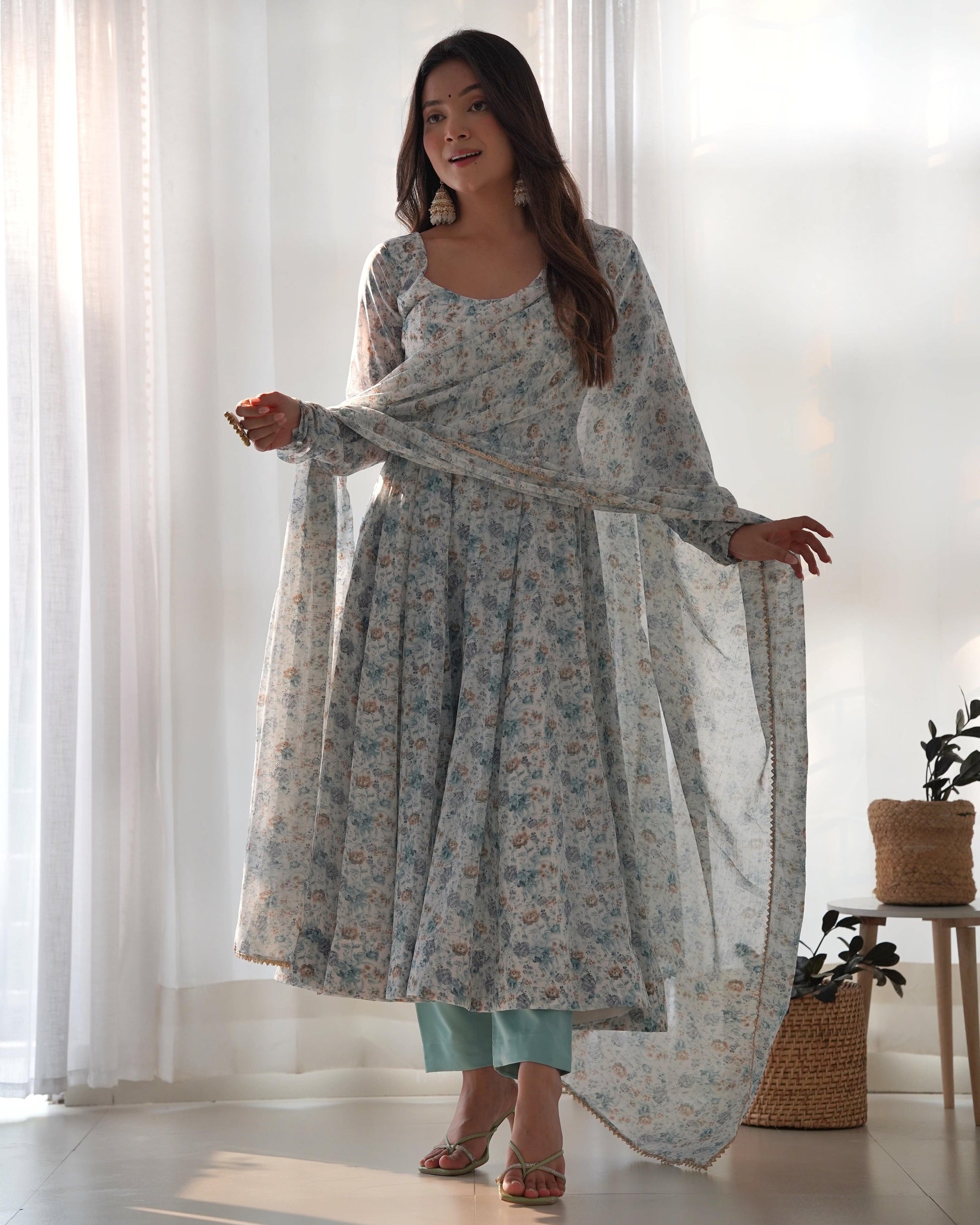 Exquisite Chiffon Floral Digital Printed Fully Stitched Anarkali Pant Suit - INDIAN ELEGANCE