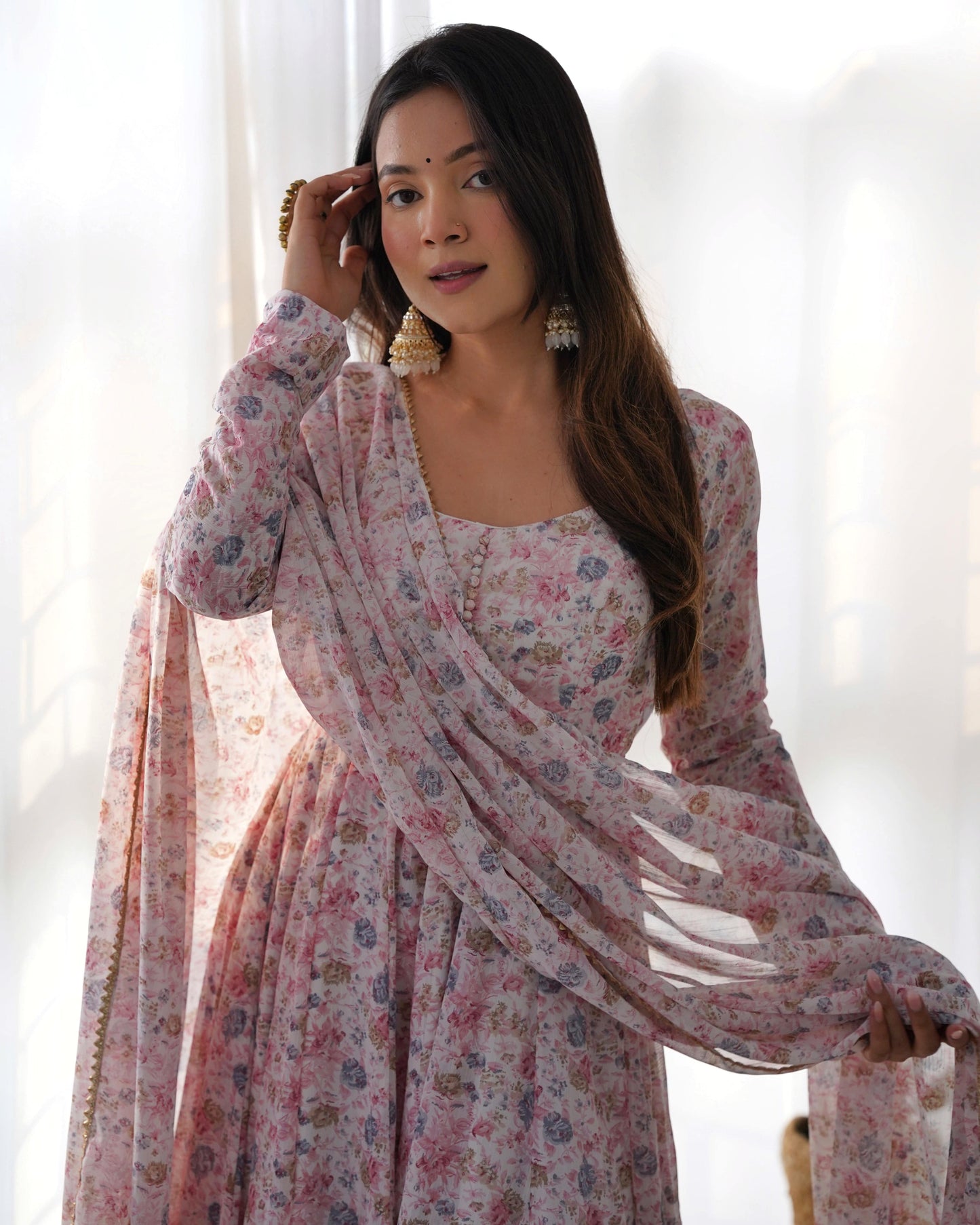 Exquisite Chiffon Floral Digital Printed Fully Stitched Anarkali Pant Suit - INDIAN ELEGANCE
