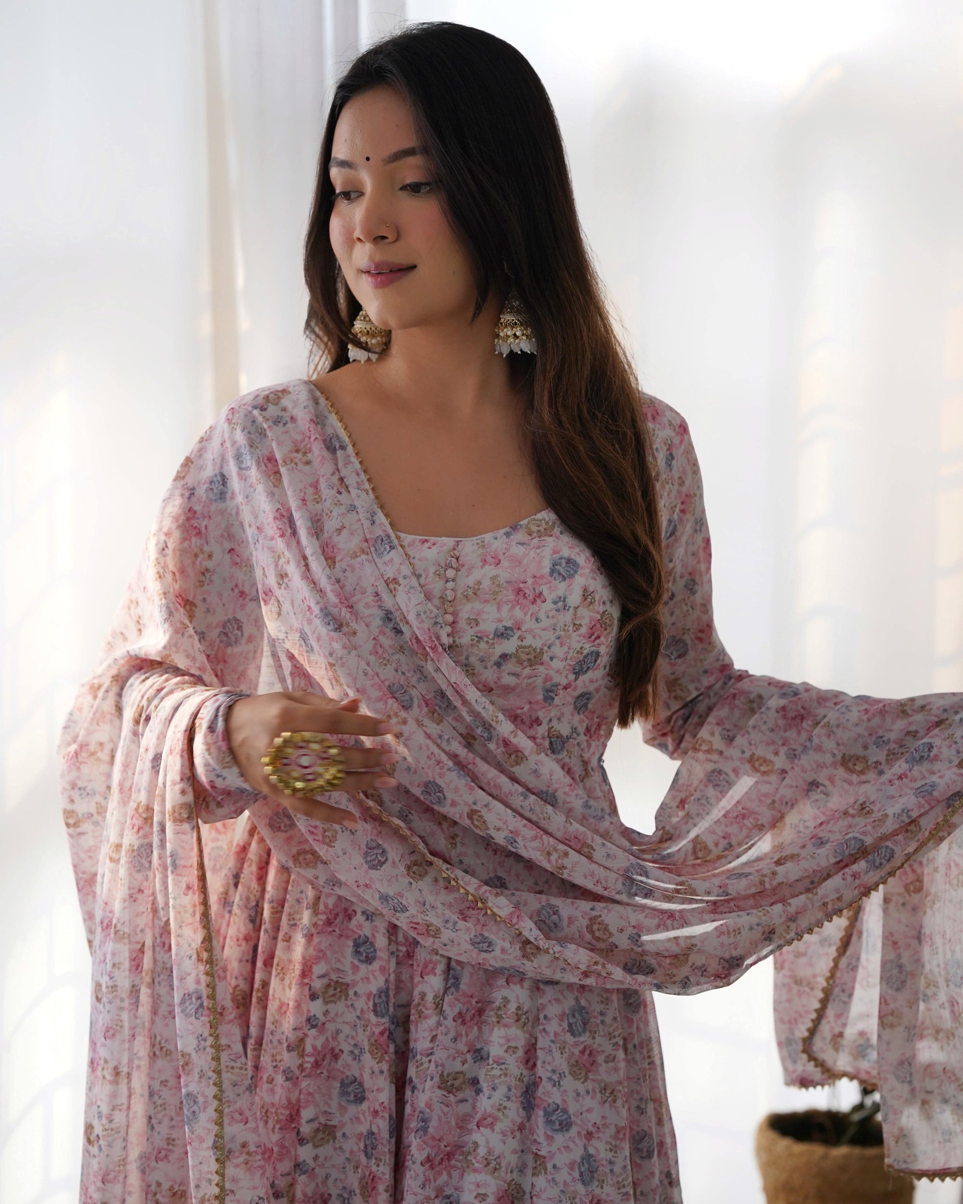 Exquisite Chiffon Floral Digital Printed Fully Stitched Anarkali Pant Suit - INDIAN ELEGANCE