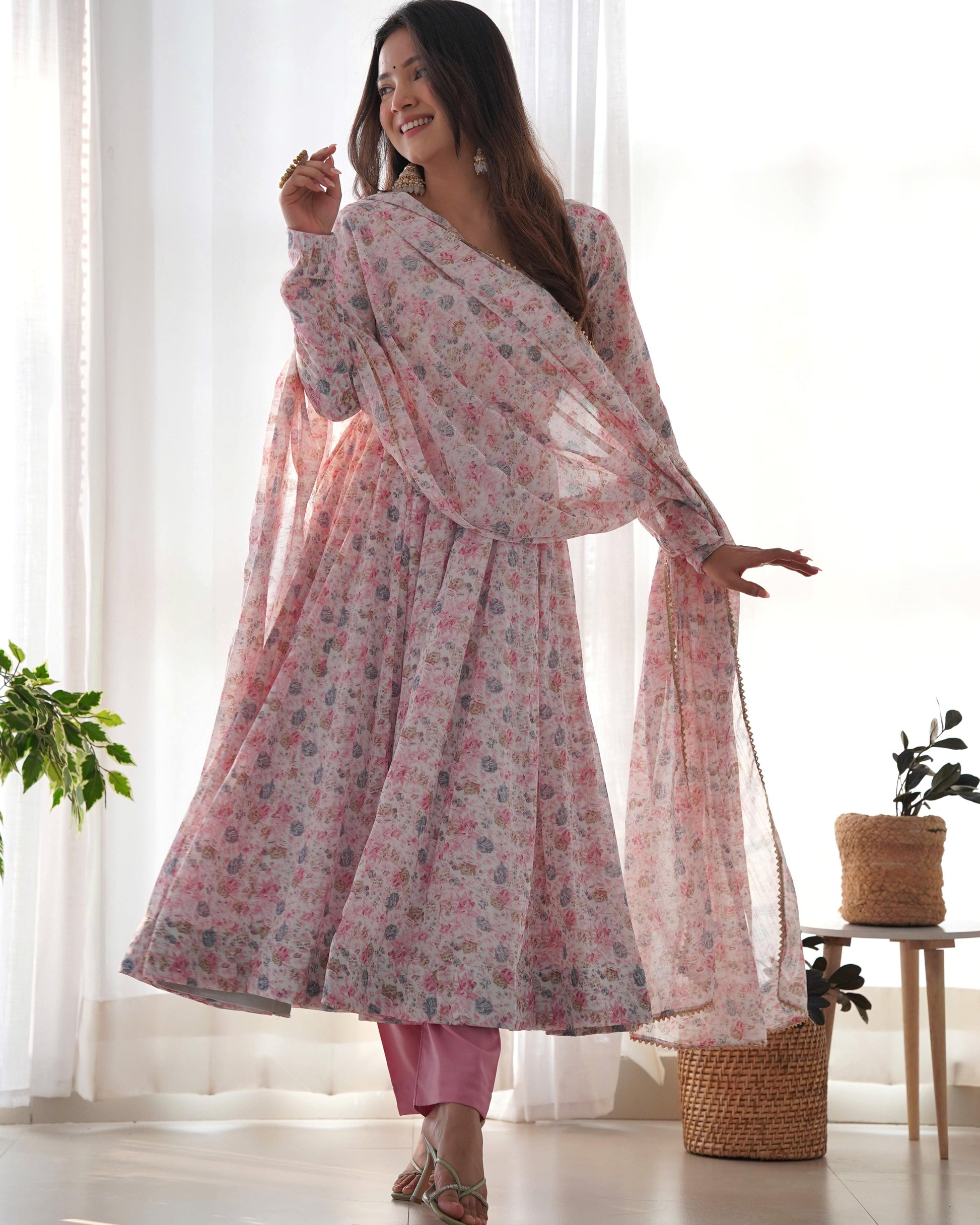 Exquisite Chiffon Floral Digital Printed Fully Stitched Anarkali Pant Suit - INDIAN ELEGANCE