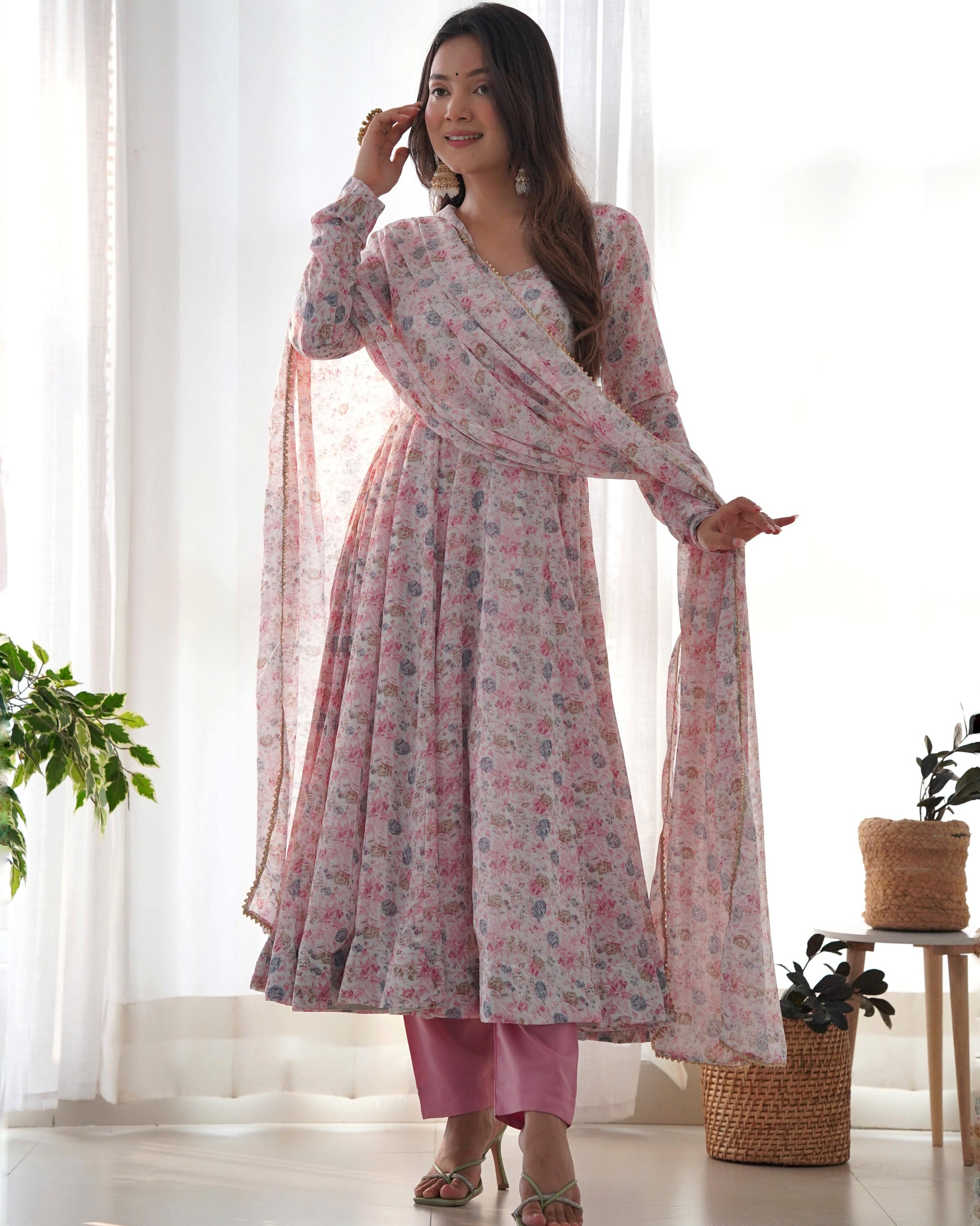 Exquisite Chiffon Floral Digital Printed Fully Stitched Anarkali Pant Suit - INDIAN ELEGANCE