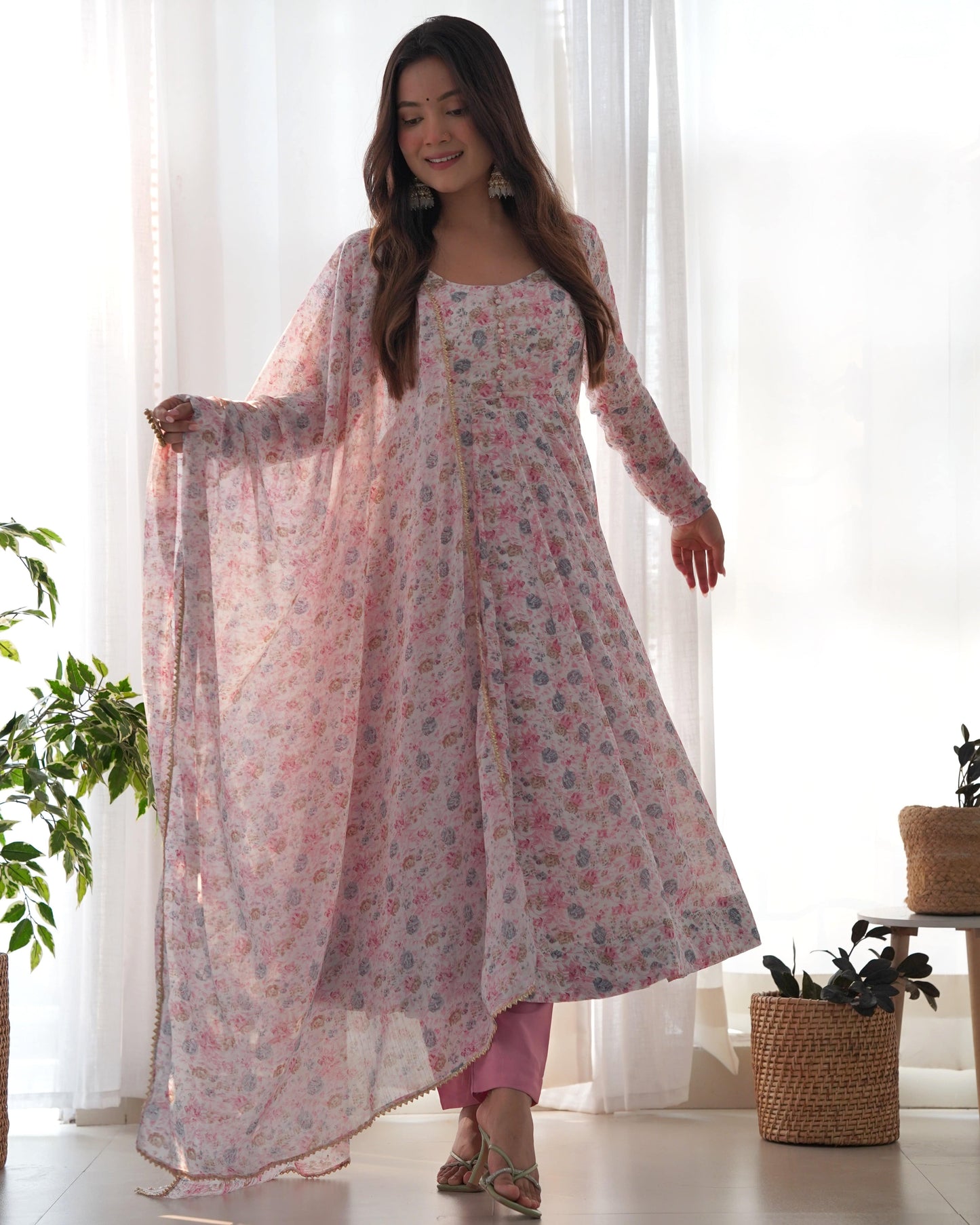 Exquisite Chiffon Floral Digital Printed Fully Stitched Anarkali Pant Suit - INDIAN ELEGANCE