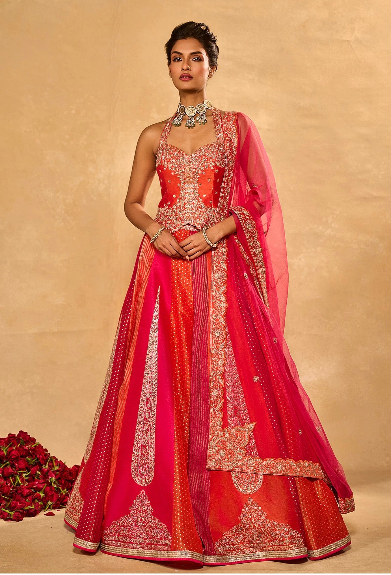 Pink Multicolor Chinon Silk Embroidered Bridal Lehenga Choli with Stitched Blouse & Dupatta | Wedding, Bridal, Engagement, Sangeet, Reception, Festive wear