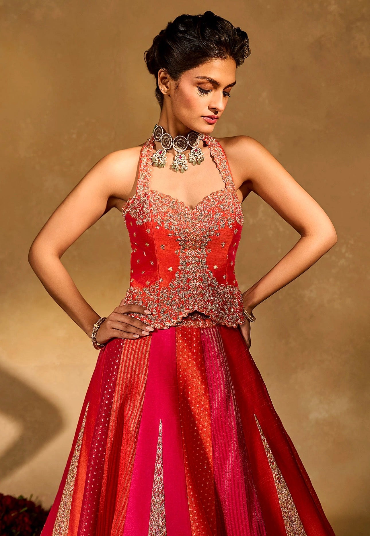 Pink Multicolor Chinon Silk Embroidered Bridal Lehenga Choli with Stitched Blouse & Dupatta | Wedding, Bridal, Engagement, Sangeet, Reception, Festive wear