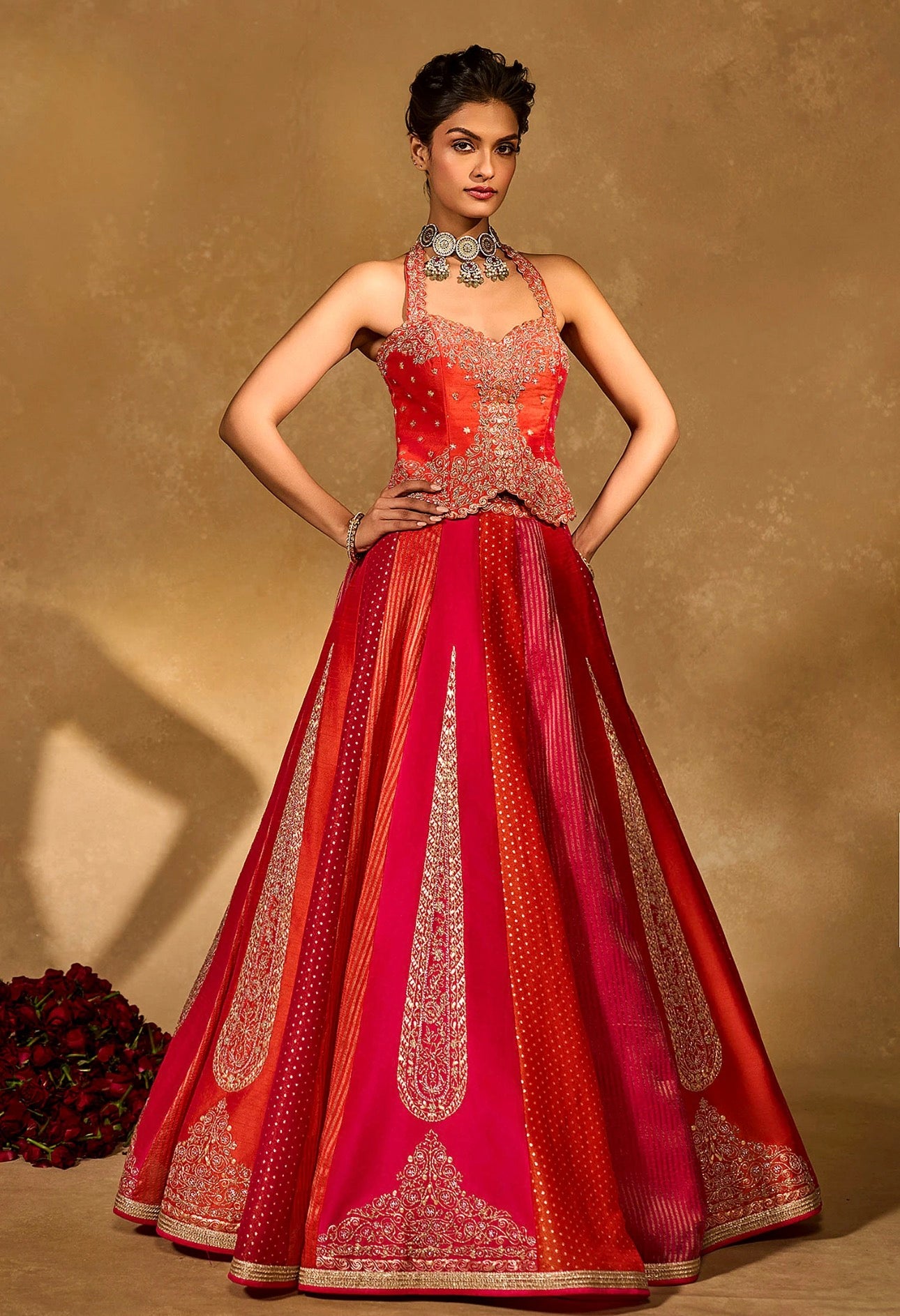 Pink Multicolor Chinon Silk Embroidered Bridal Lehenga Choli with Stitched Blouse & Dupatta | Wedding, Bridal, Engagement, Sangeet, Reception, Festive wear