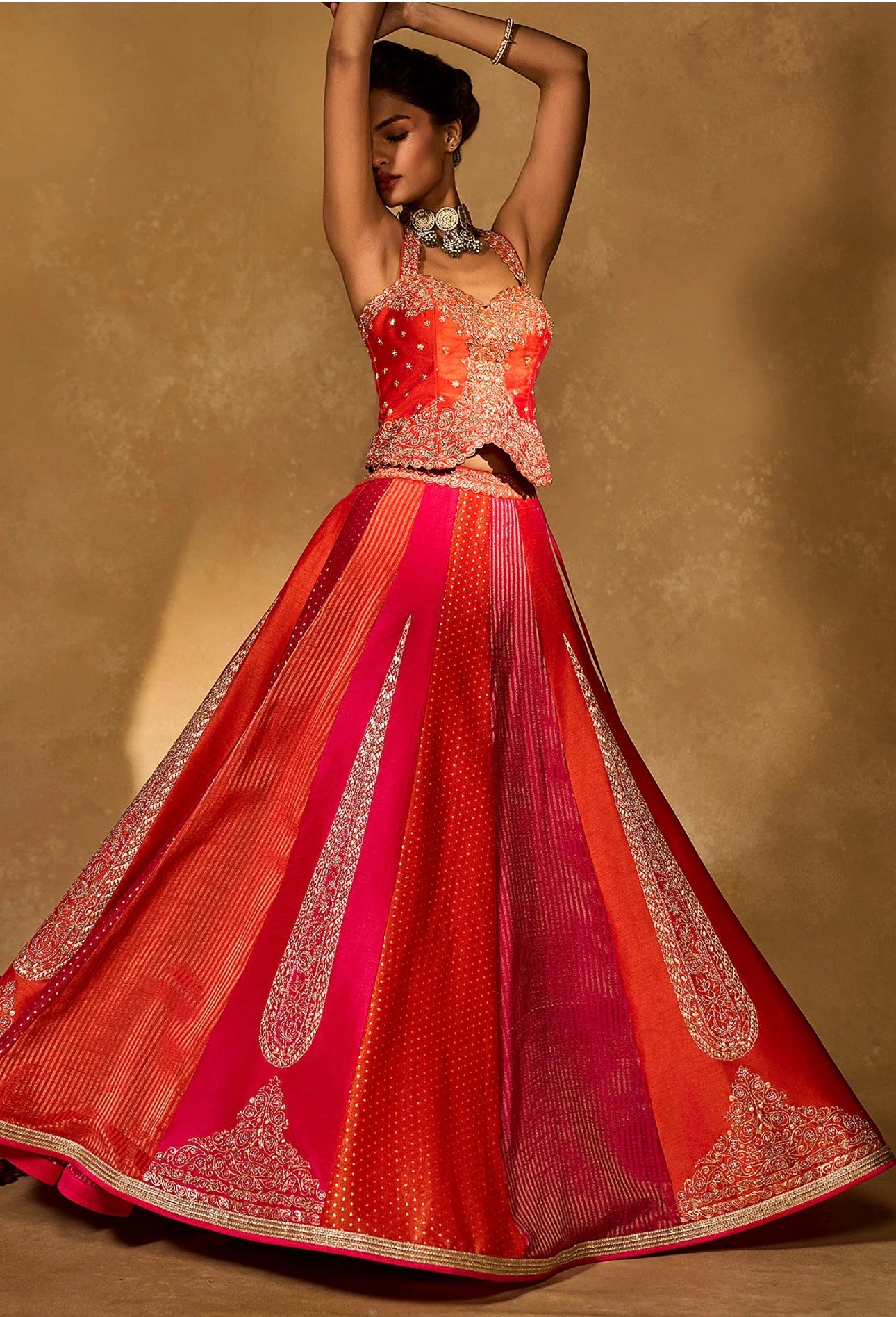 Pink Multicolor Chinon Silk Embroidered Bridal Lehenga Choli with Stitched Blouse & Dupatta | Wedding, Bridal, Engagement, Sangeet, Reception, Festive wear