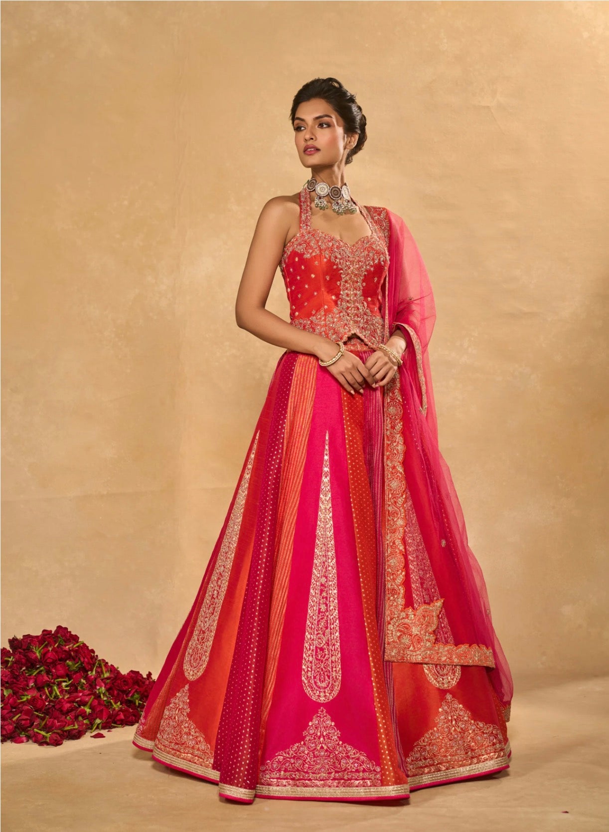 Pink Multicolor Chinon Silk Embroidered Bridal Lehenga Choli with Stitched Blouse & Dupatta | Wedding, Bridal, Engagement, Sangeet, Reception, Festive wear