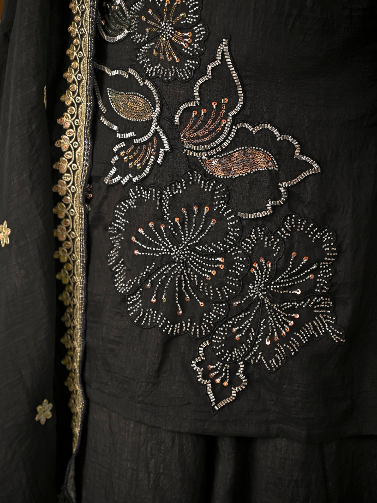 Black Vichitra Silk Sharara Suit Set with Embroidered Dupatta for Women | Hand Work Party & Wedding Wear