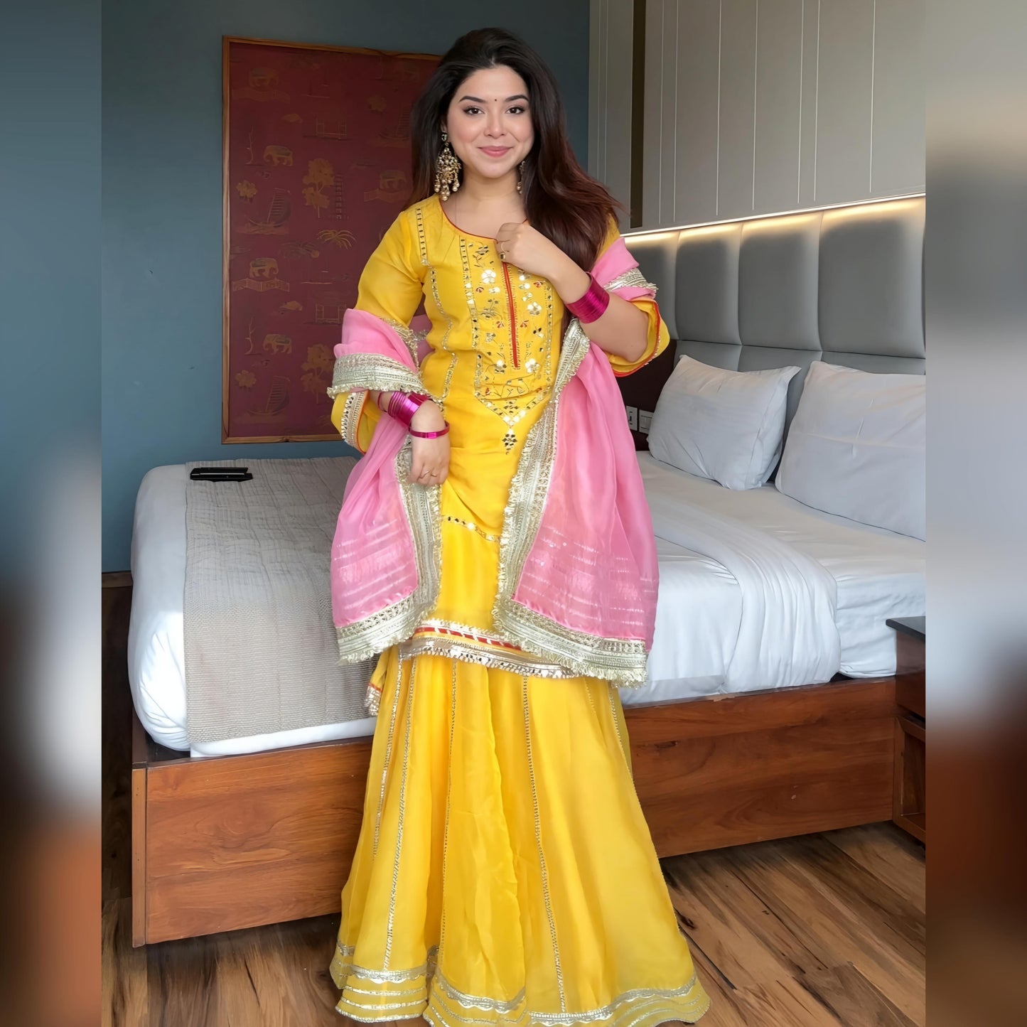 Festive & Wedding Wear Organza Silk Sharara Suit Set with Gota Patti Dupatta for woman