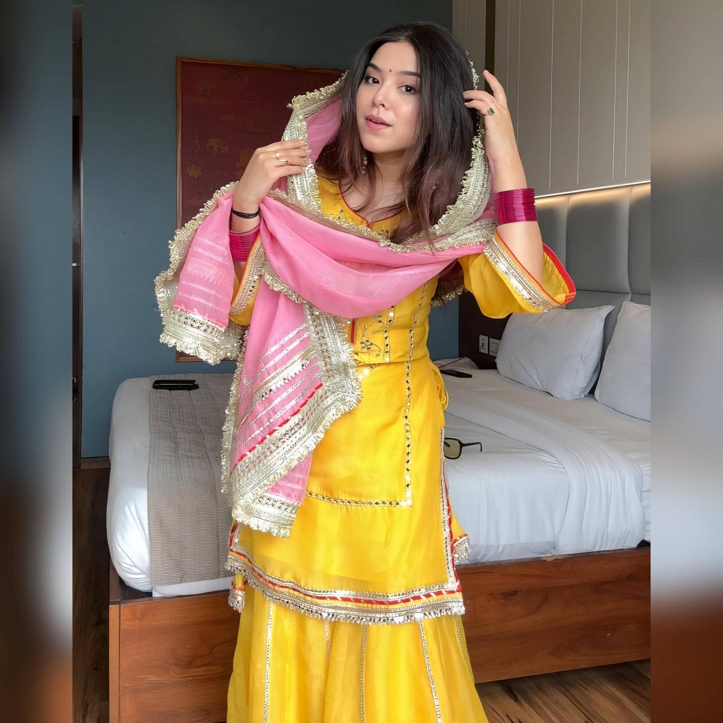 Festive & Wedding Wear Organza Silk Sharara Suit Set with Gota Patti Dupatta for woman