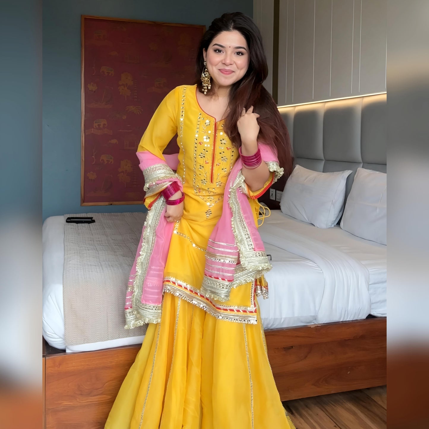 Festive & Wedding Wear Organza Silk Sharara Suit Set with Gota Patti Dupatta for woman