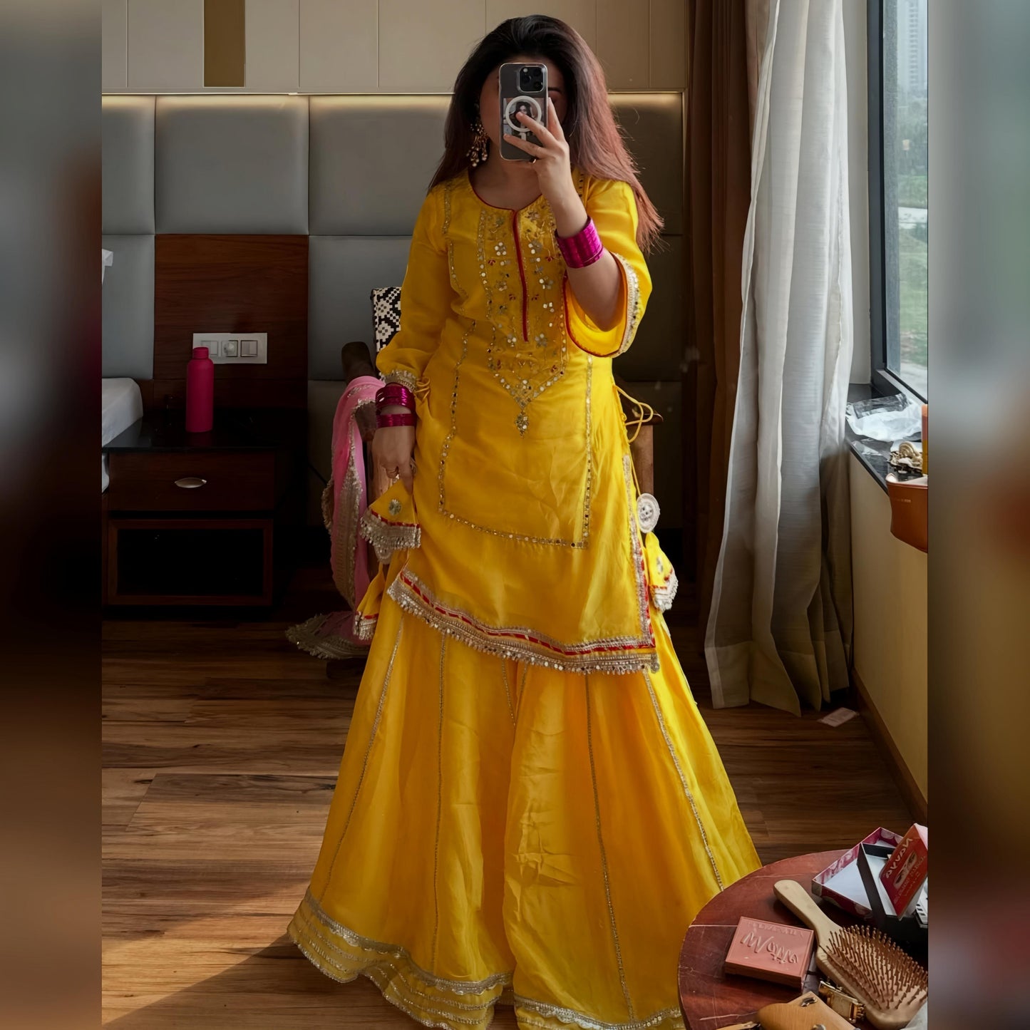 Festive & Wedding Wear Organza Silk Sharara Suit Set with Gota Patti Dupatta for woman