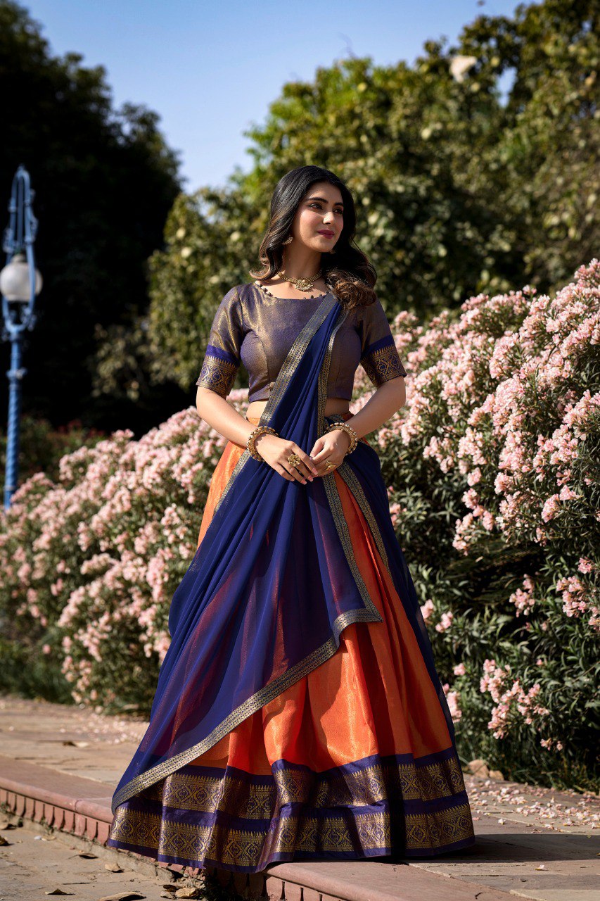 Entrancing Kanchipuram Silk Zari Weaving Worked Lehenga Choli - INDIAN ELEGANCE