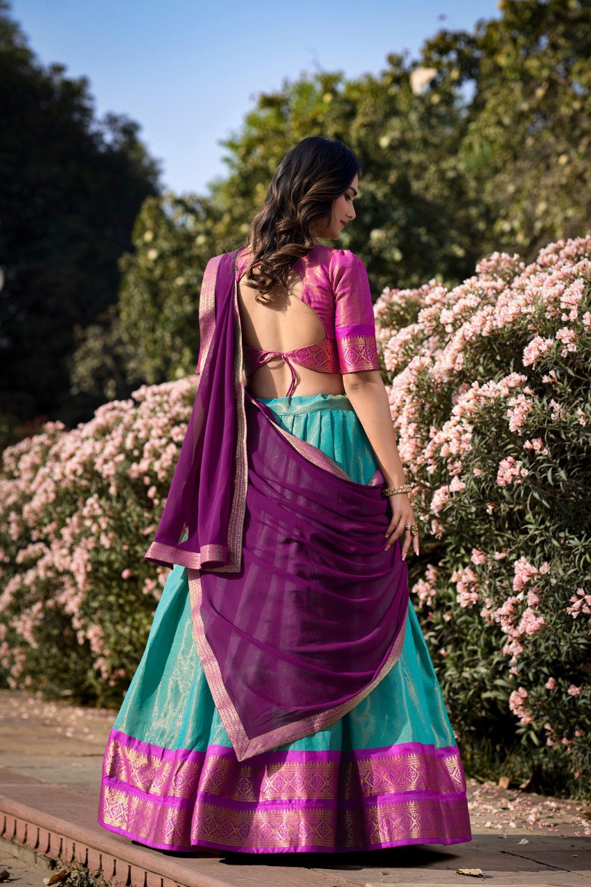 Entrancing Kanchipuram Silk Zari Weaving Worked Lehenga Choli - INDIAN ELEGANCE