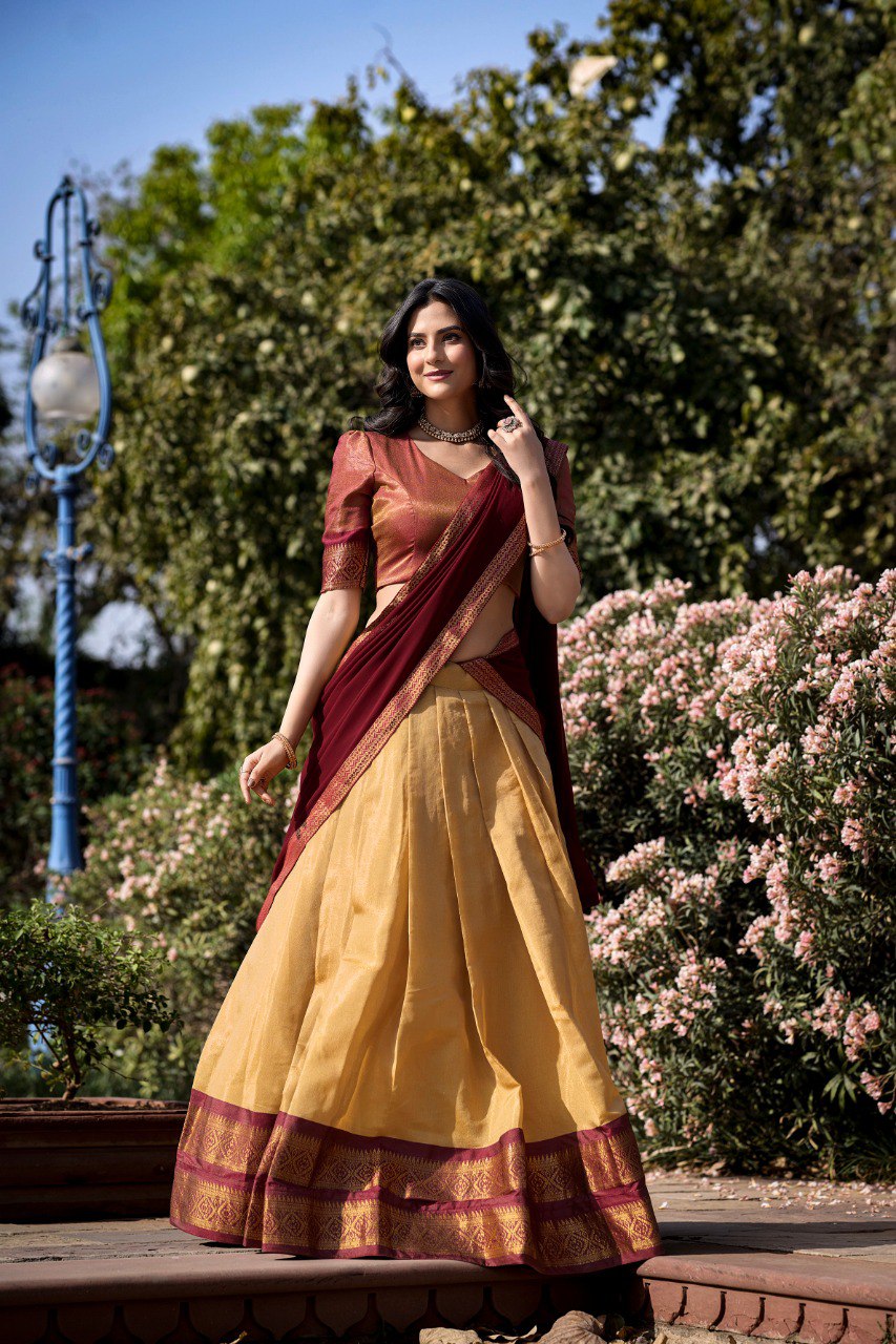 Entrancing Kanchipuram Silk Zari Weaving Worked Lehenga Choli - INDIAN ELEGANCE