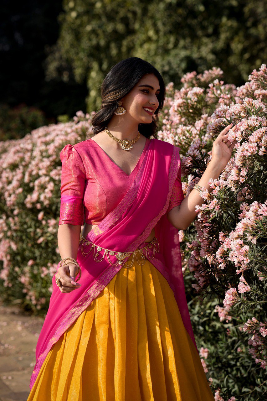 Entrancing Kanchipuram Silk Zari Weaving Worked Lehenga Choli - INDIAN ELEGANCE