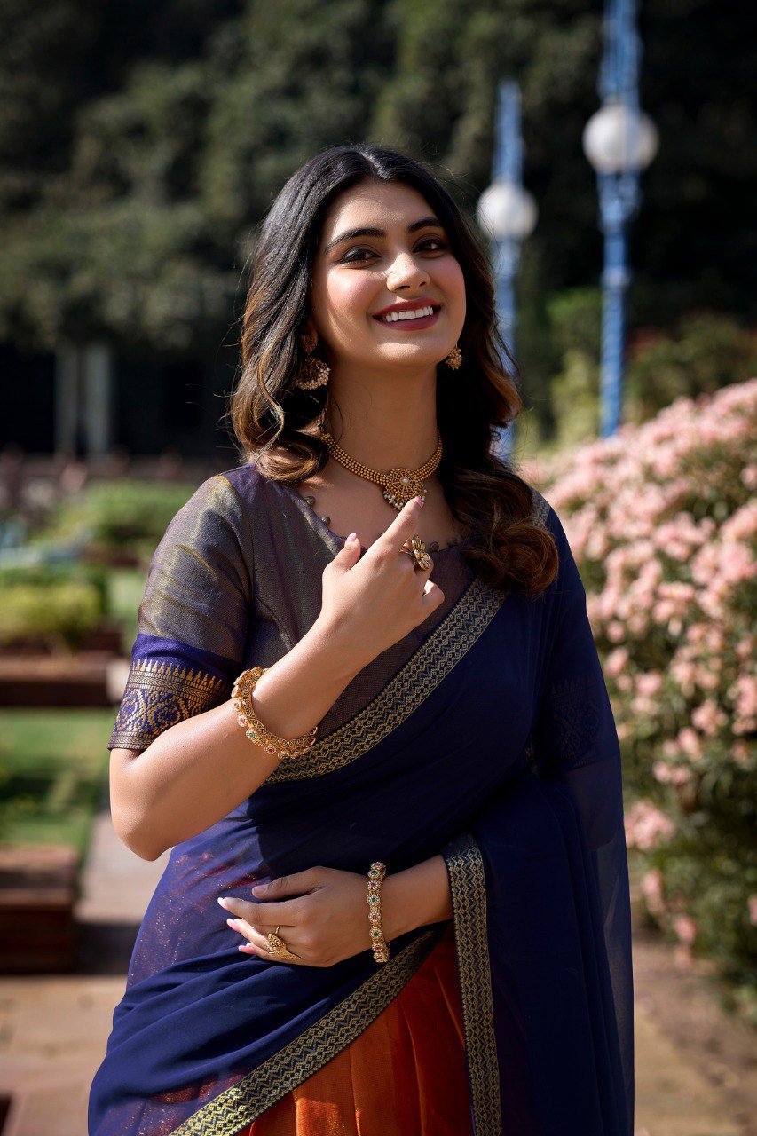 Entrancing Kanchipuram Silk Zari Weaving Worked Lehenga Choli - INDIAN ELEGANCE
