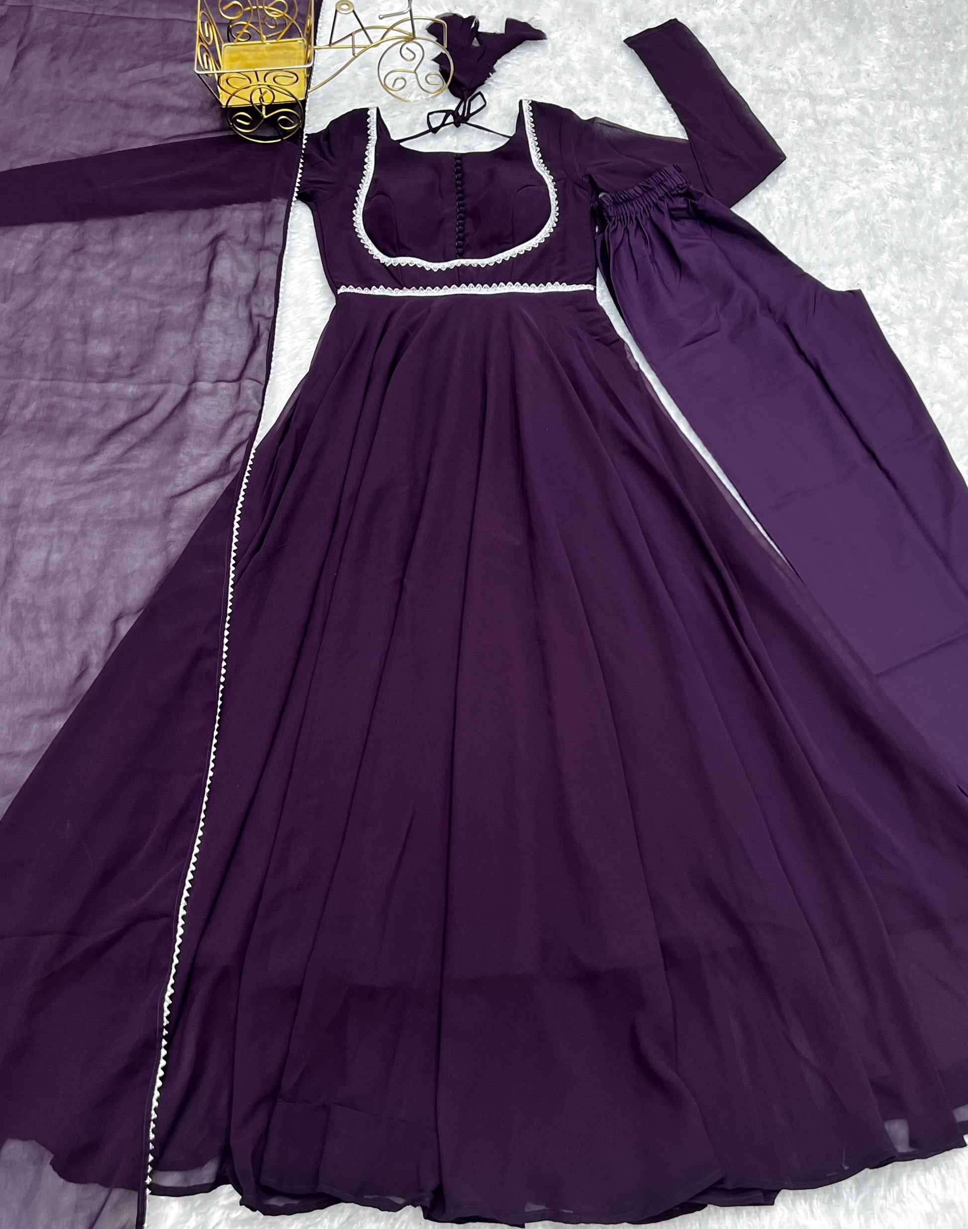 Fetching Faux Georgette Fancy Neck Anarkali Pant Suit - INDIAN ELEGANCE
