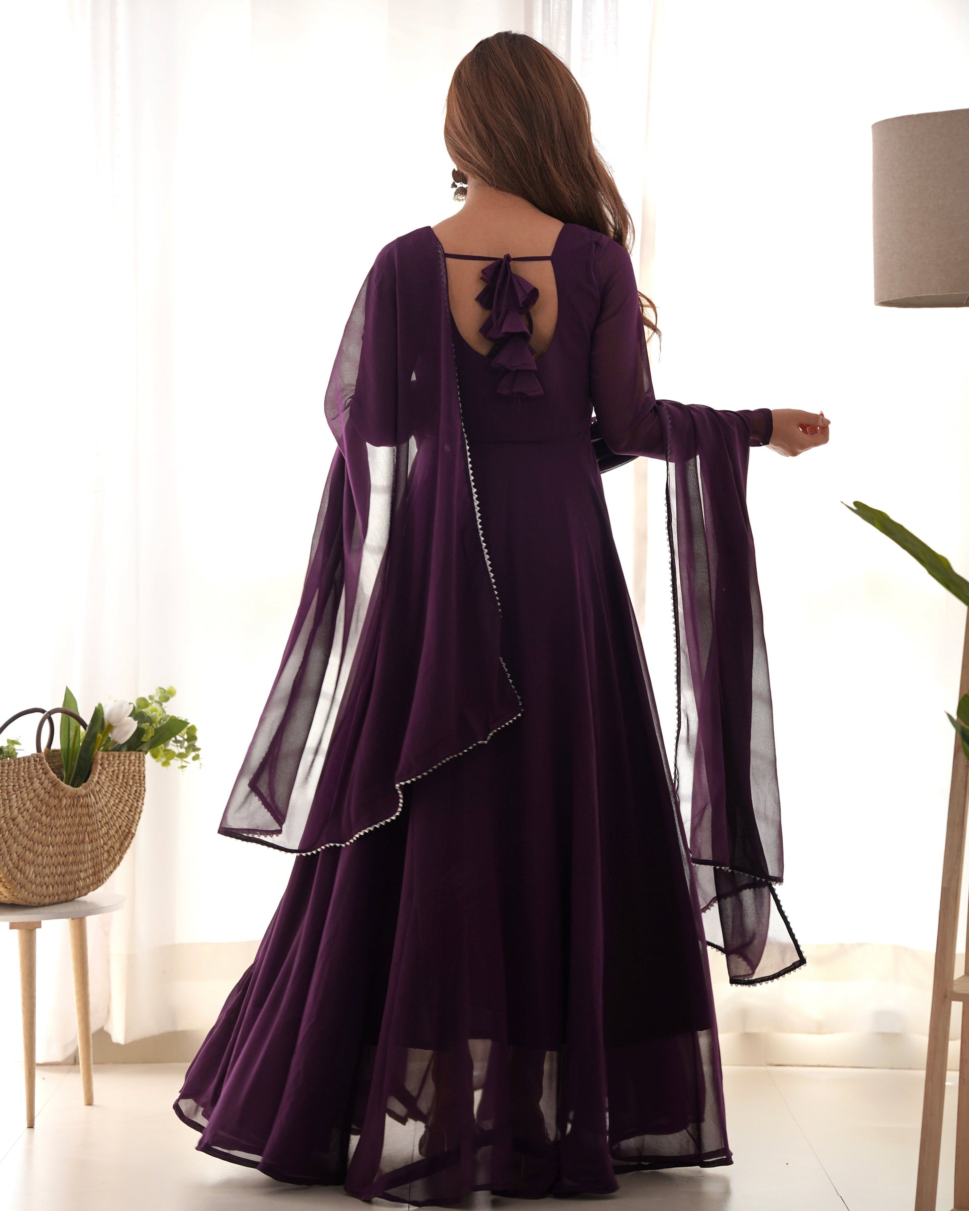Fetching Faux Georgette Fancy Neck Anarkali Pant Suit - INDIAN ELEGANCE