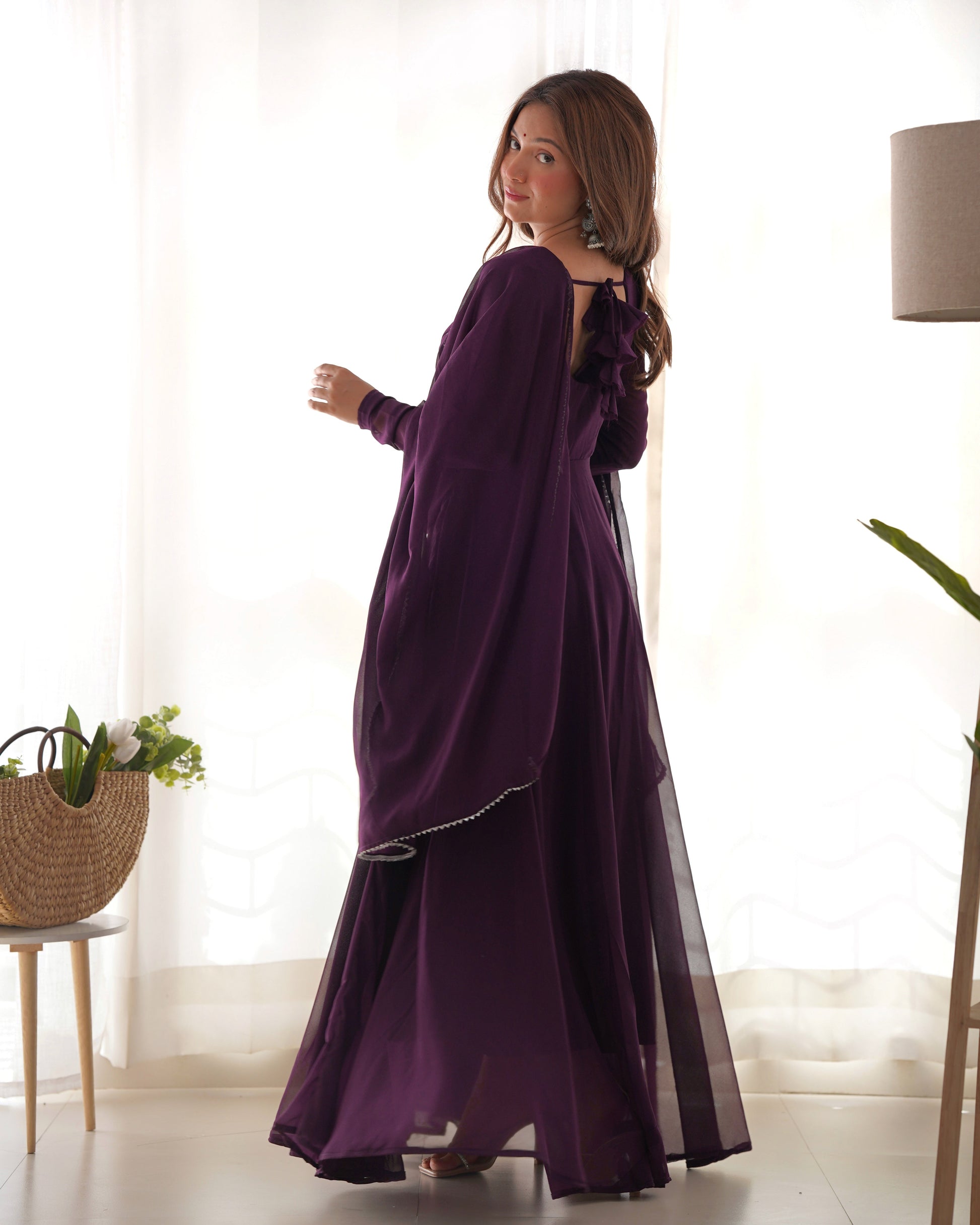 Fetching Faux Georgette Fancy Neck Anarkali Pant Suit - INDIAN ELEGANCE