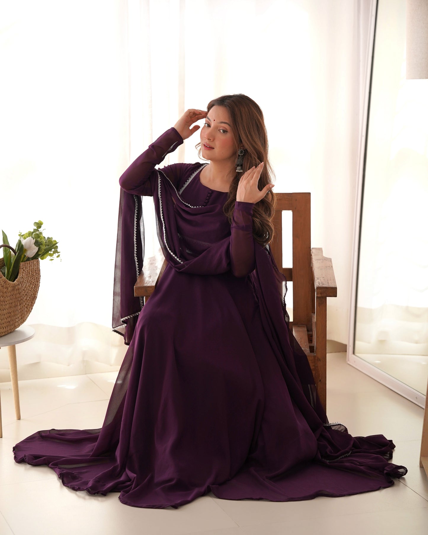 Fetching Faux Georgette Fancy Neck Anarkali Pant Suit - INDIAN ELEGANCE