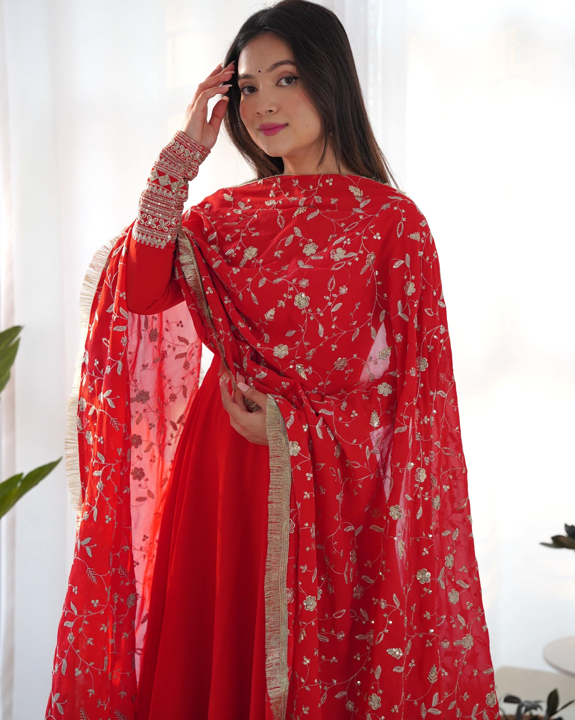 Radiant Faux Georgette Fully Flared Designer Anarkali Pant Suit - INDIAN ELEGANCE