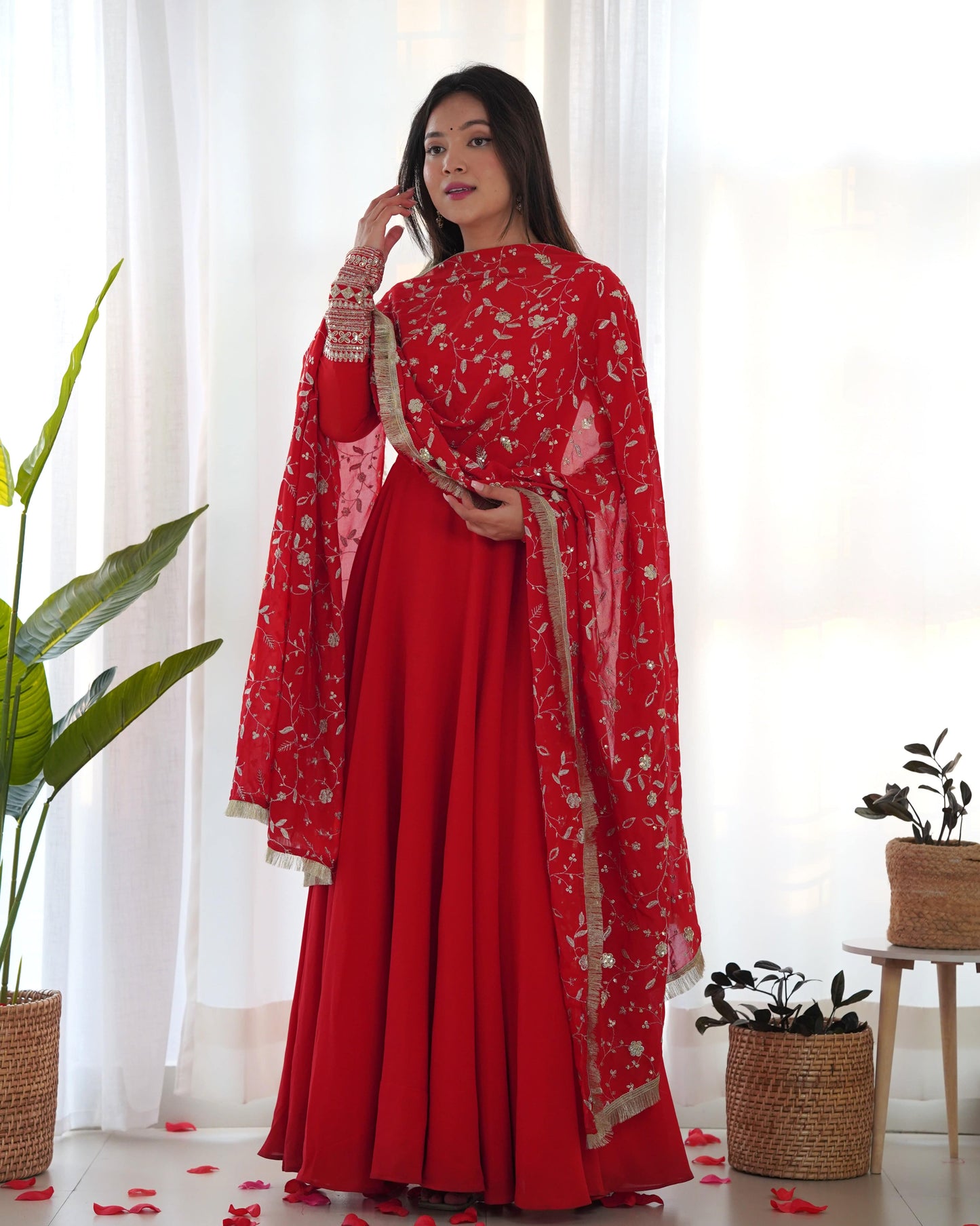 Radiant Faux Georgette Fully Flared Designer Anarkali Pant Suit - INDIAN ELEGANCE