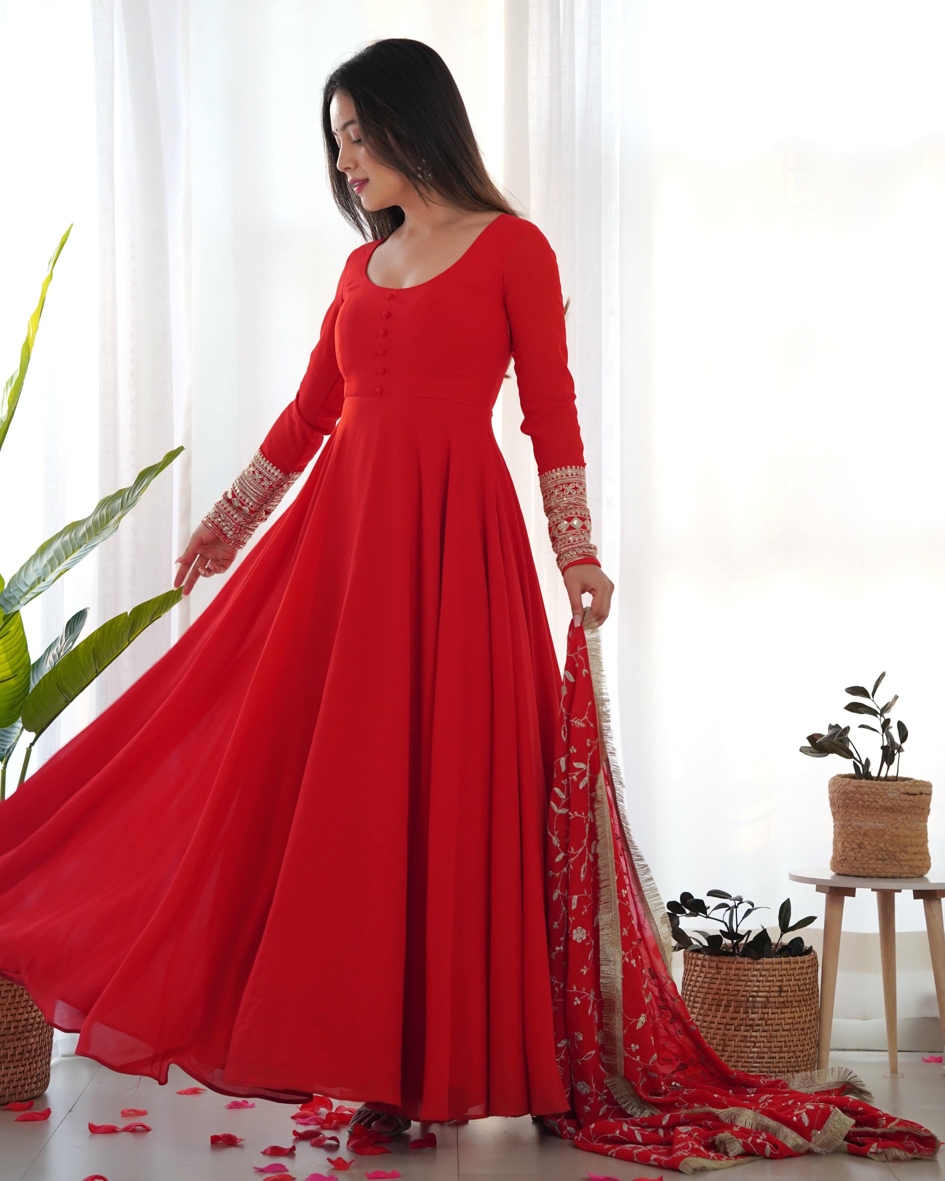 Radiant Faux Georgette Fully Flared Designer Anarkali Pant Suit - INDIAN ELEGANCE