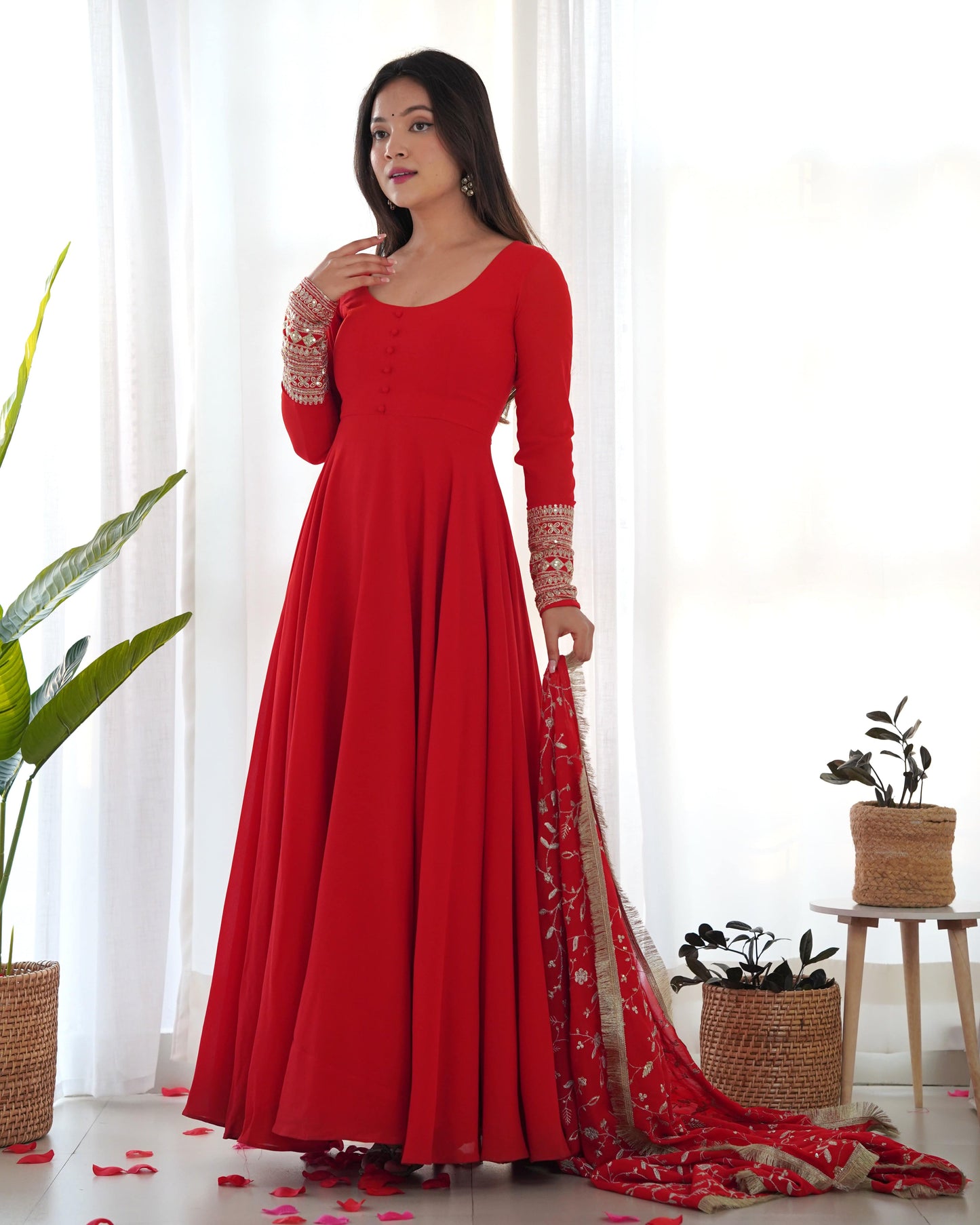 Radiant Faux Georgette Fully Flared Designer Anarkali Pant Suit - INDIAN ELEGANCE