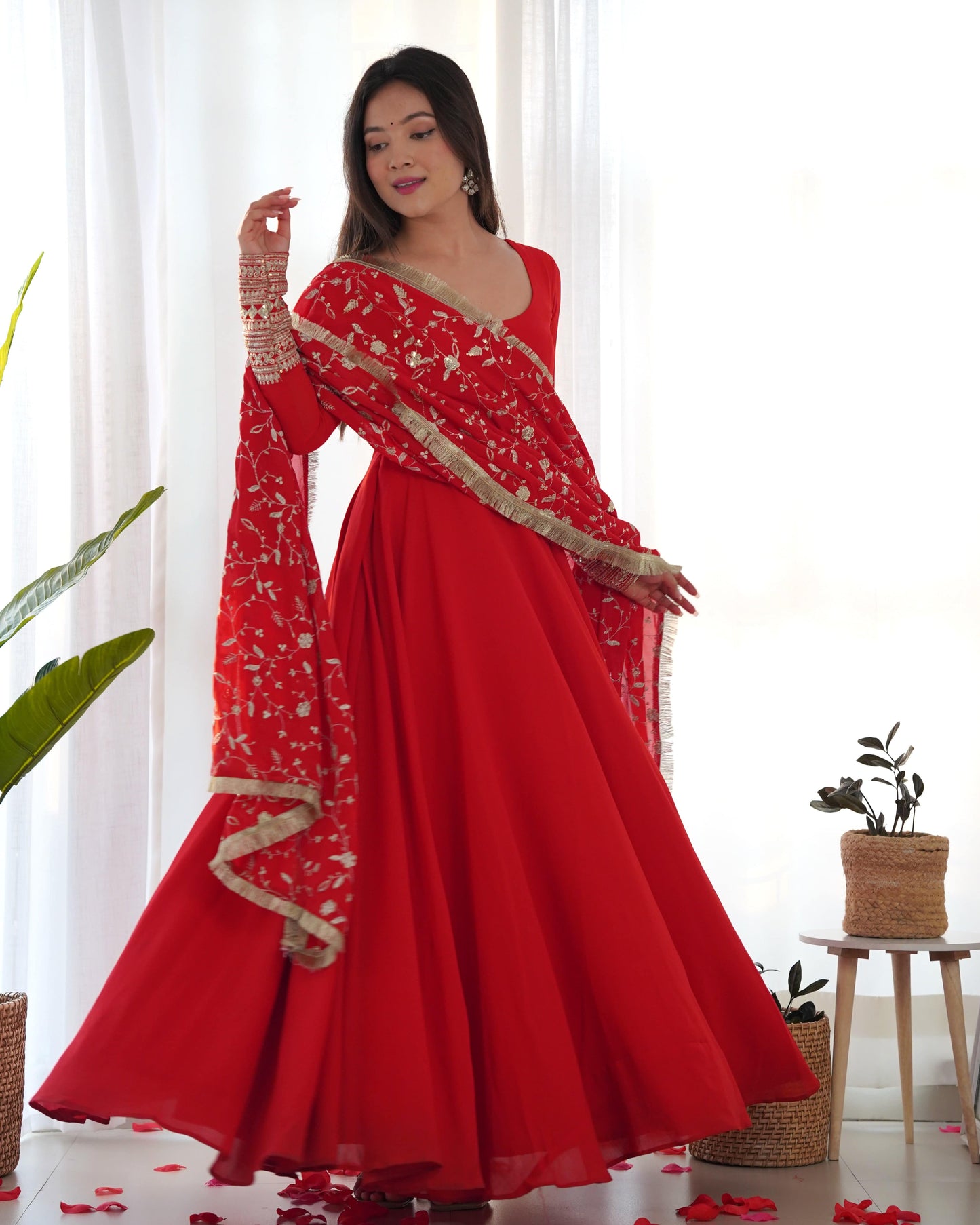 Radiant Faux Georgette Fully Flared Designer Anarkali Pant Suit - INDIAN ELEGANCE