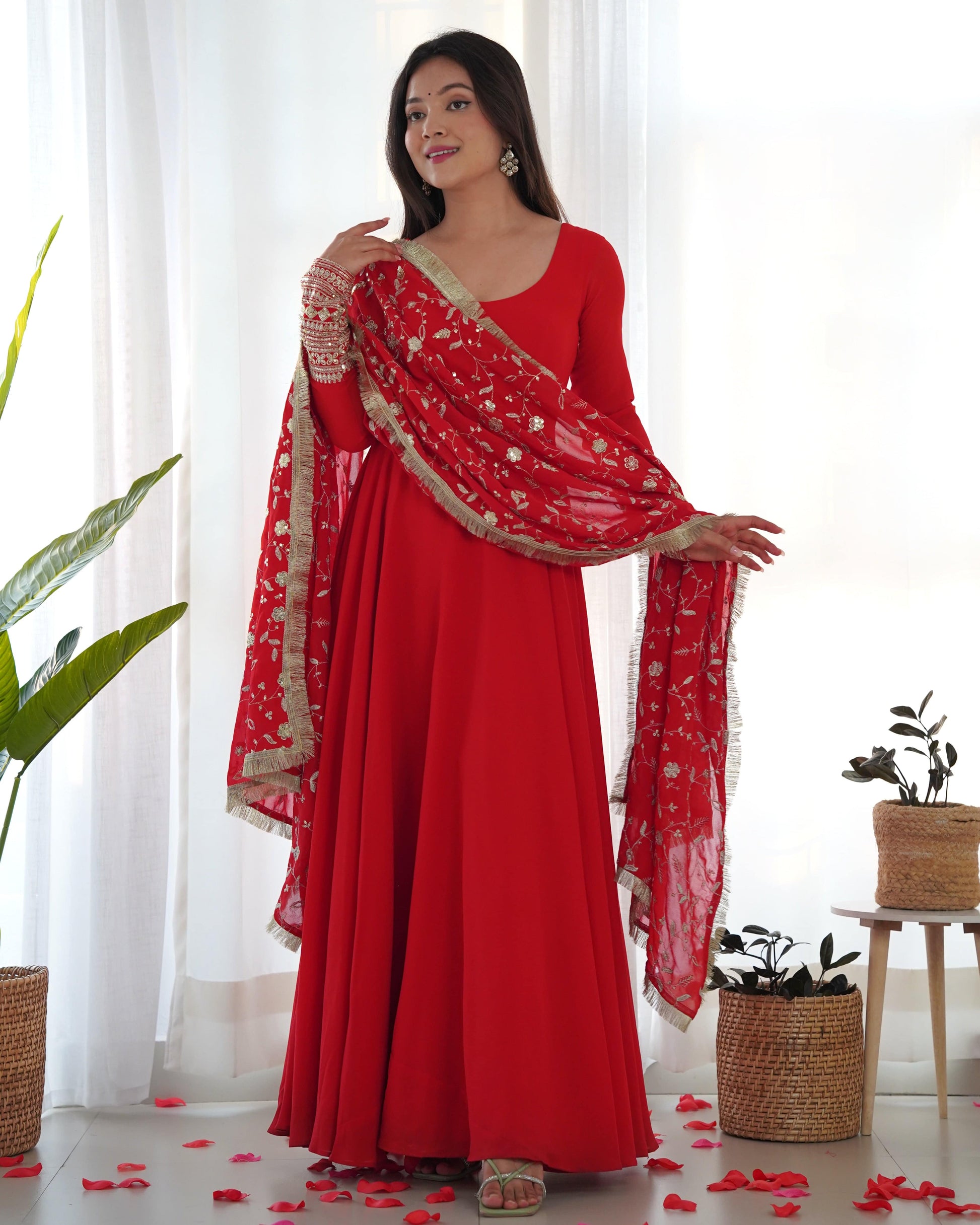 Radiant Faux Georgette Fully Flared Designer Anarkali Pant Suit - INDIAN ELEGANCE